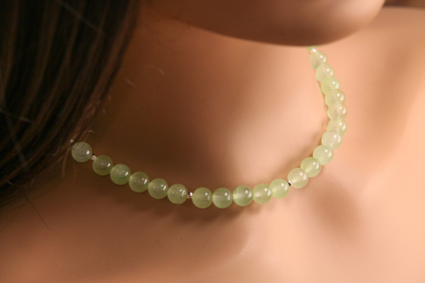 Mountain Jade Pastel Light Green 8mm smooth round Silver Necklace Choose from 16" to 34"