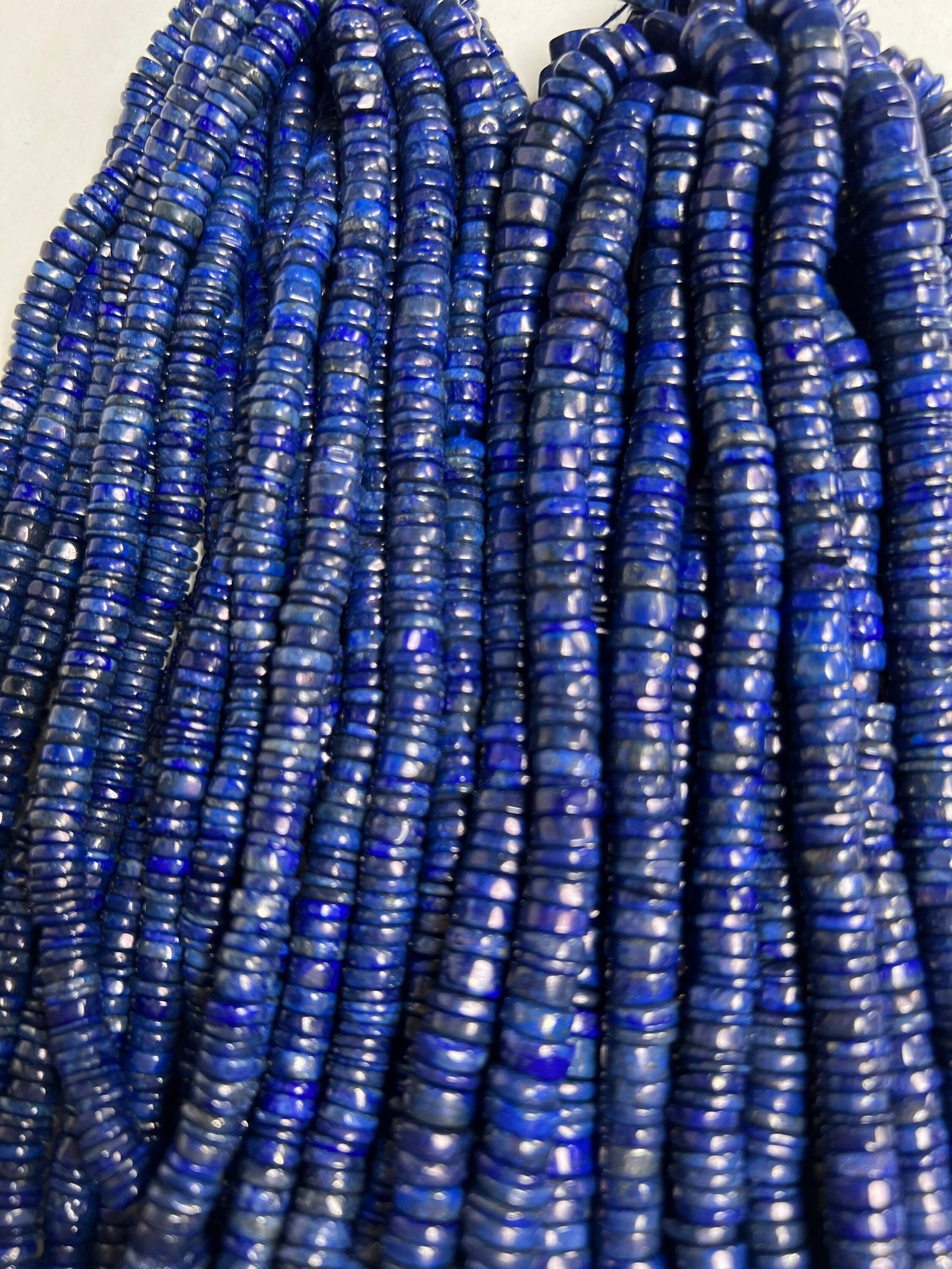 Genuine Lapis Lazuli Smooth Heishi 6.5-7mm Roundel Washer Beads 8" Strand AAA Bright Blue Gold Matrix Natural Lapis