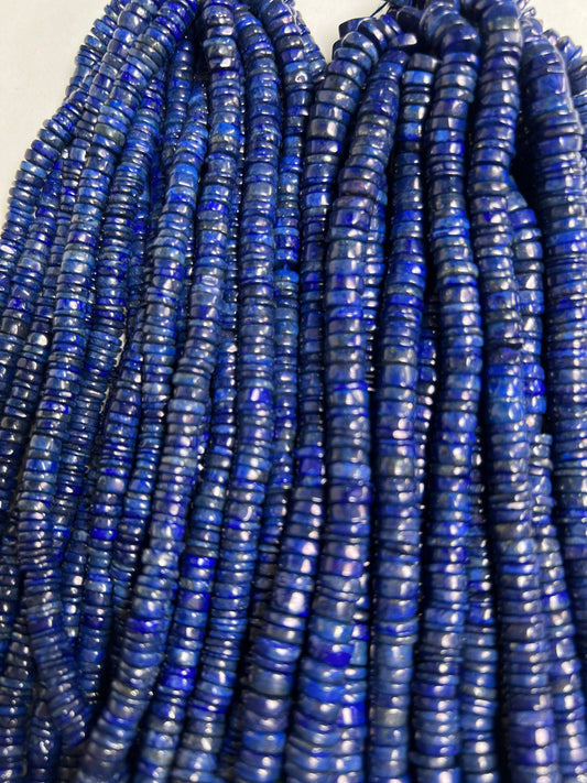 Genuine Lapis Lazuli Smooth Heishi 6.5-7mm Roundel Washer Beads 8" Strand AAA Bright Blue Gold Matrix Natural Lapis