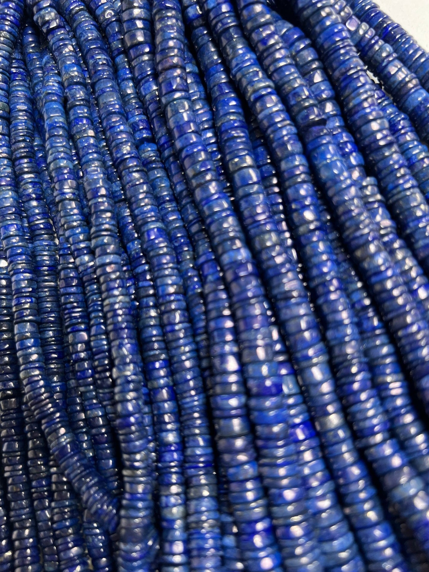 Genuine Lapis Lazuli Smooth Heishi 6.5-7mm Roundel Washer Beads 8" Strand AAA Bright Blue Gold Matrix Natural Lapis