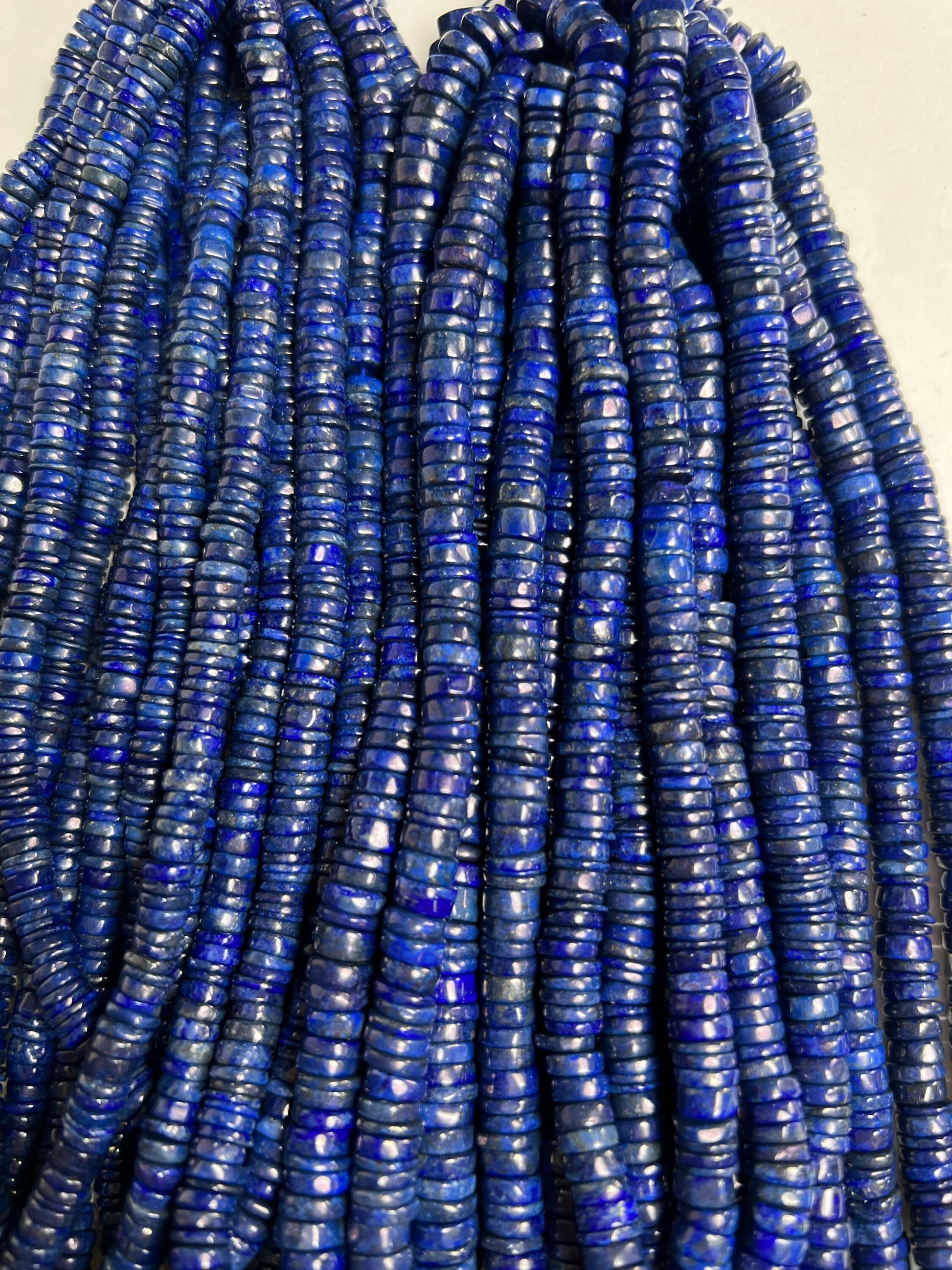 Genuine Lapis Lazuli Smooth Heishi 6.5-7mm Roundel Washer Beads 8" Strand AAA Bright Blue Gold Matrix Natural Lapis