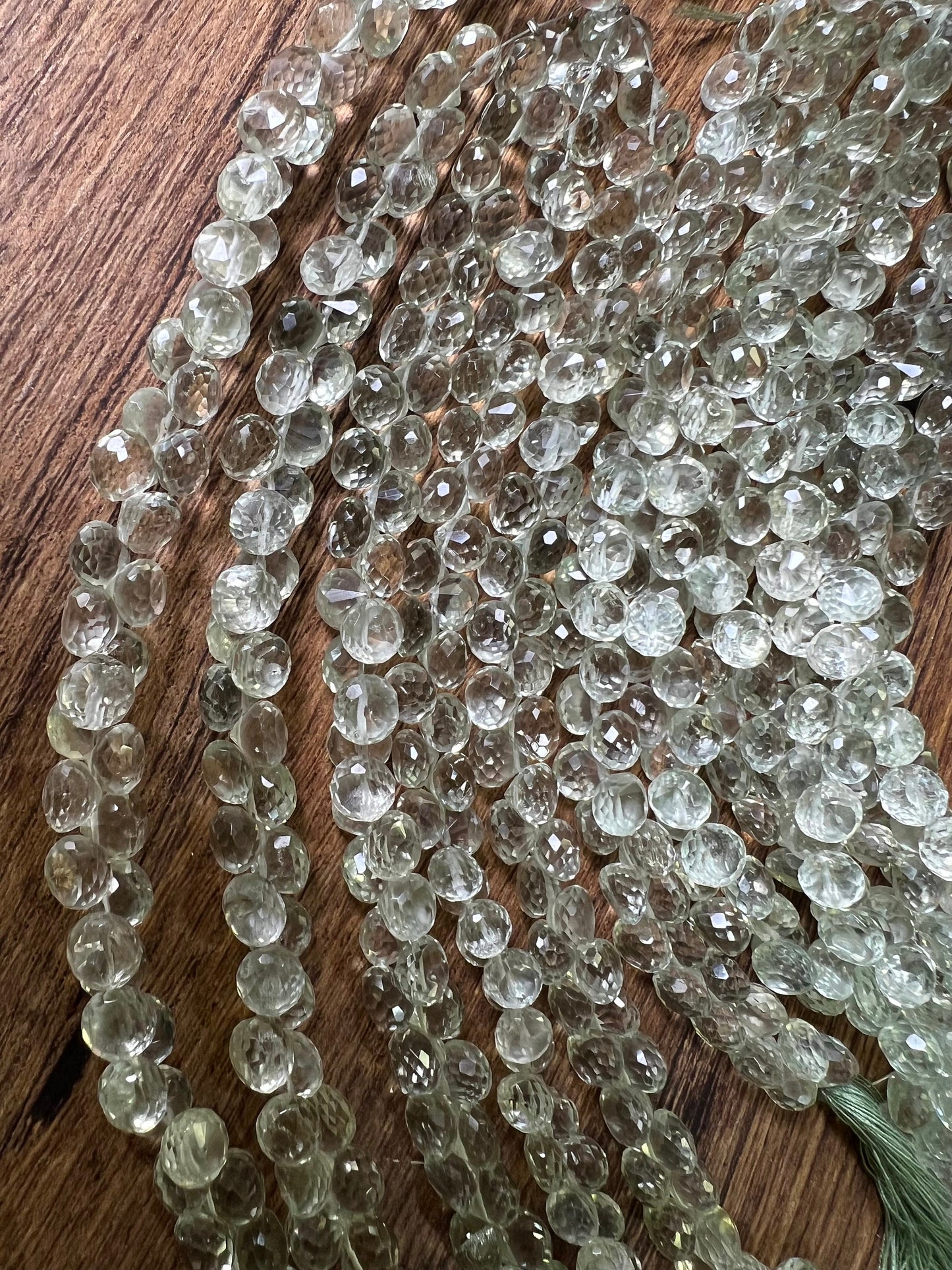Green Amethyst Prasiolite Faceted briolette 7-7.5mm onion drop gemstone light Green Jewelry Making Beads ,25pcs or 50 pcs full st
