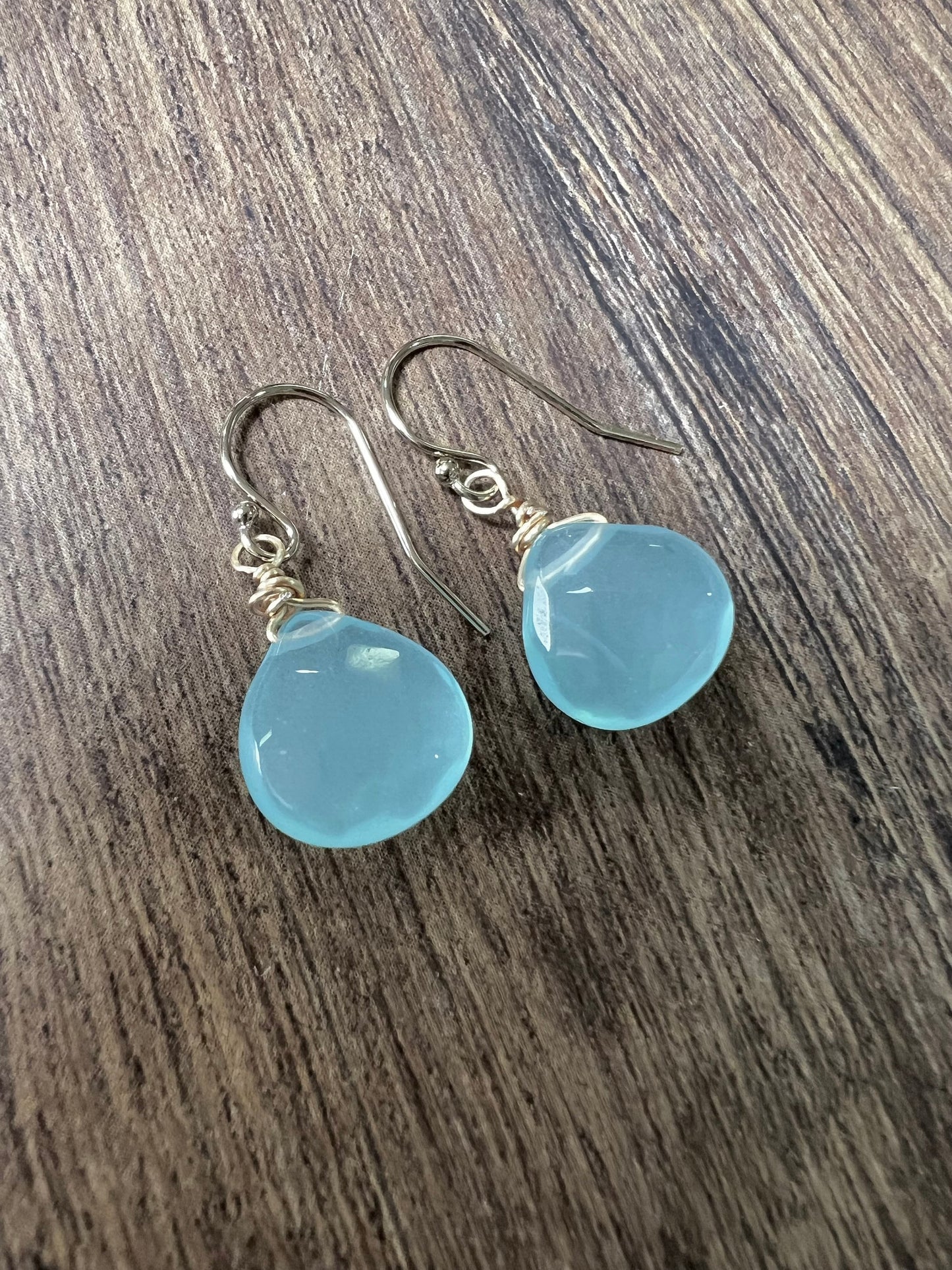 Aqua Chalcedony Faceted heart drop in 14K Gold Filled or 925 Sterling Silver Earrings . Beautiful ocean blue summer gift ,beach minimalist