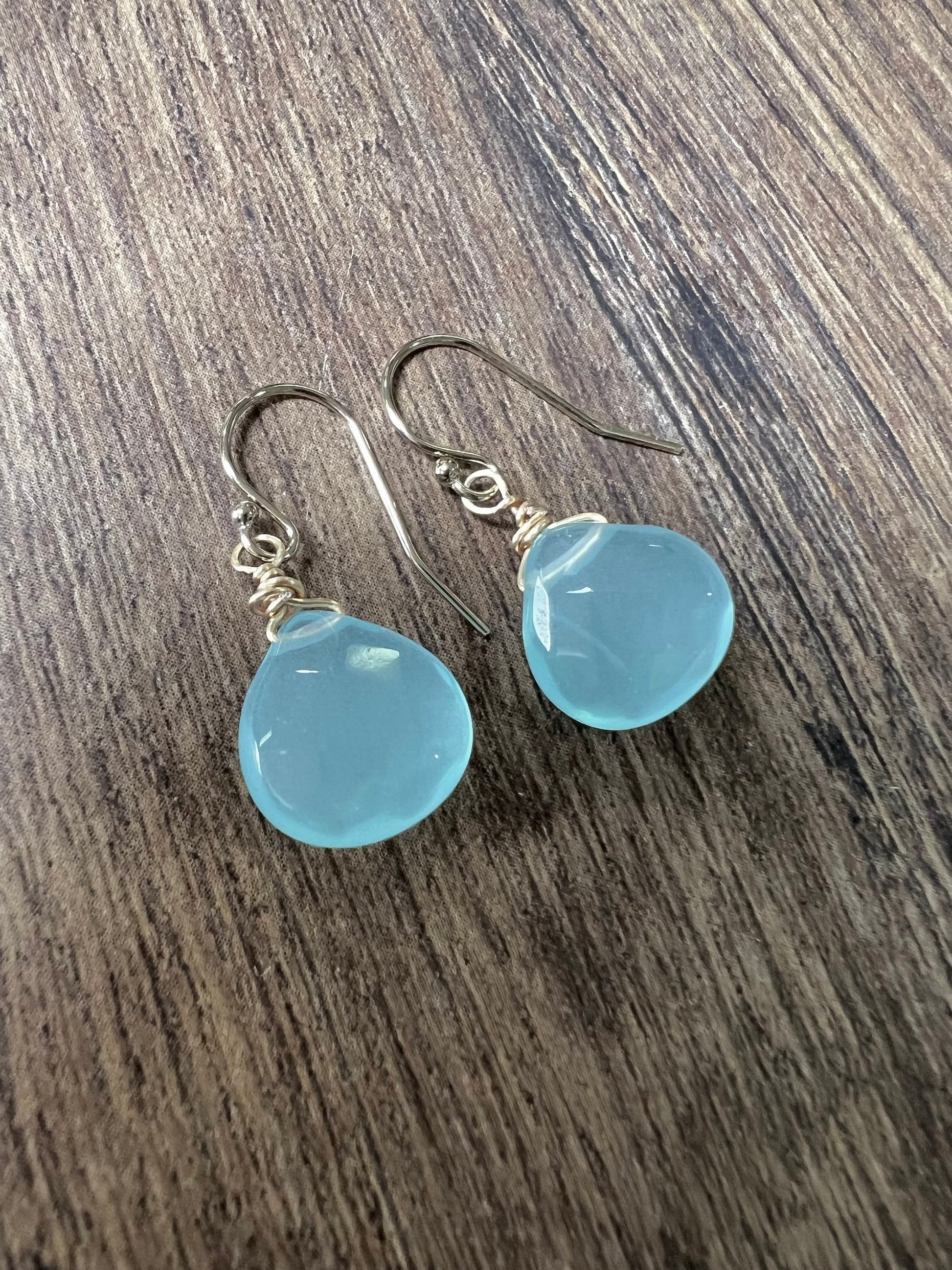 Aqua Chalcedony Faceted heart drop in 14K Gold Filled or 925 Sterling Silver Earrings . Beautiful ocean blue summer gift ,beach minimalist