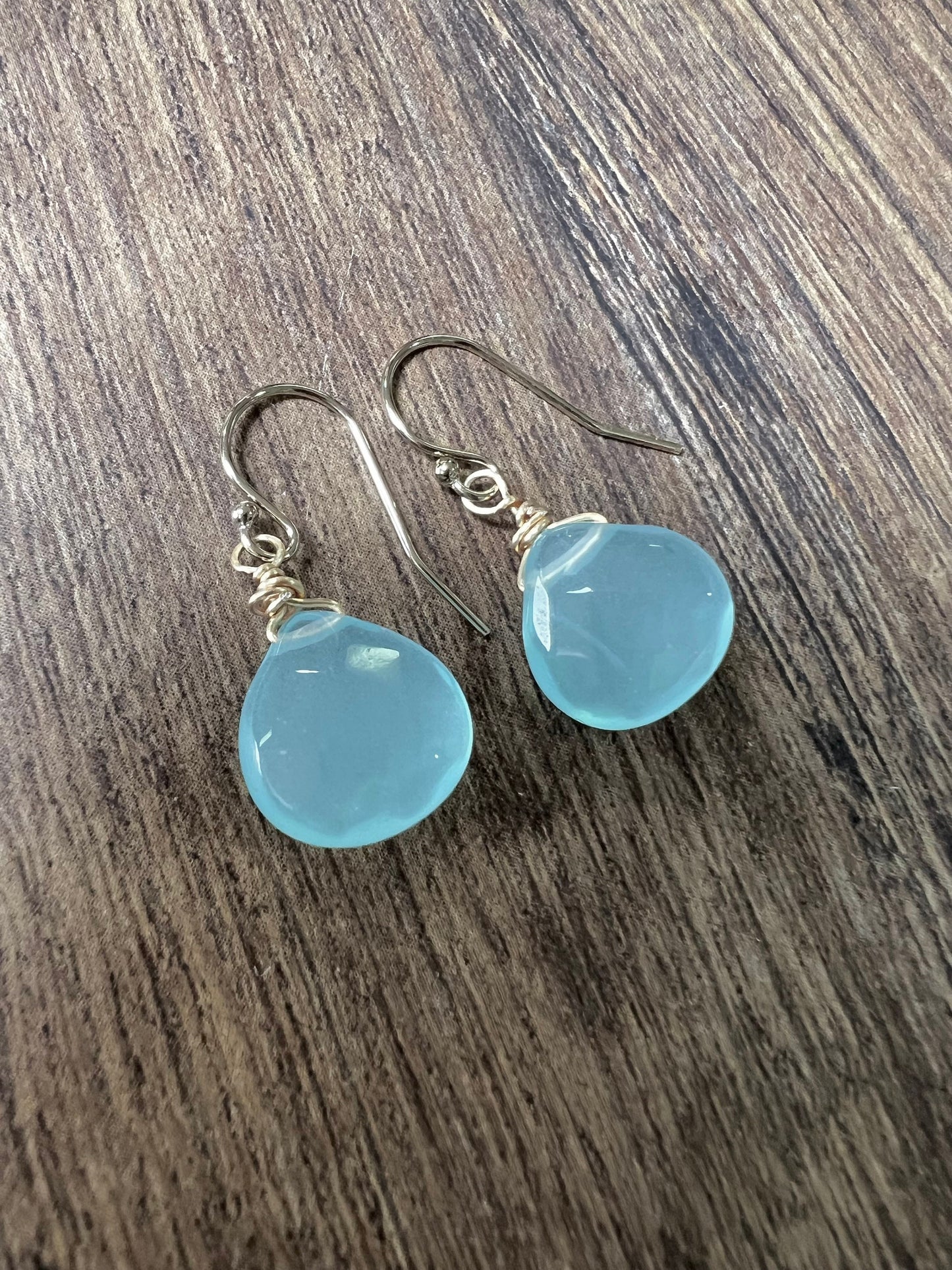 Aqua Chalcedony Faceted heart drop in 14K Gold Filled or 925 Sterling Silver Earrings . Beautiful ocean blue summer gift ,beach minimalist