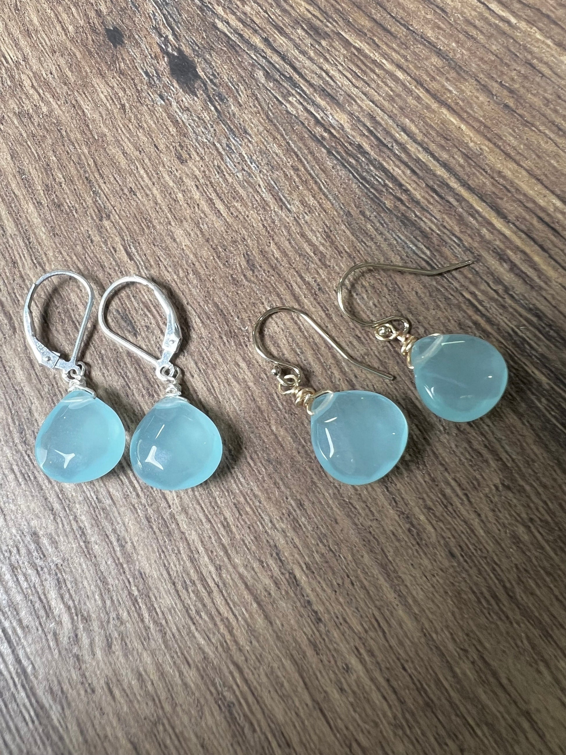 Aqua Chalcedony Faceted heart drop in 14K Gold Filled or 925 Sterling Silver Earrings . Beautiful ocean blue summer gift ,beach minimalist