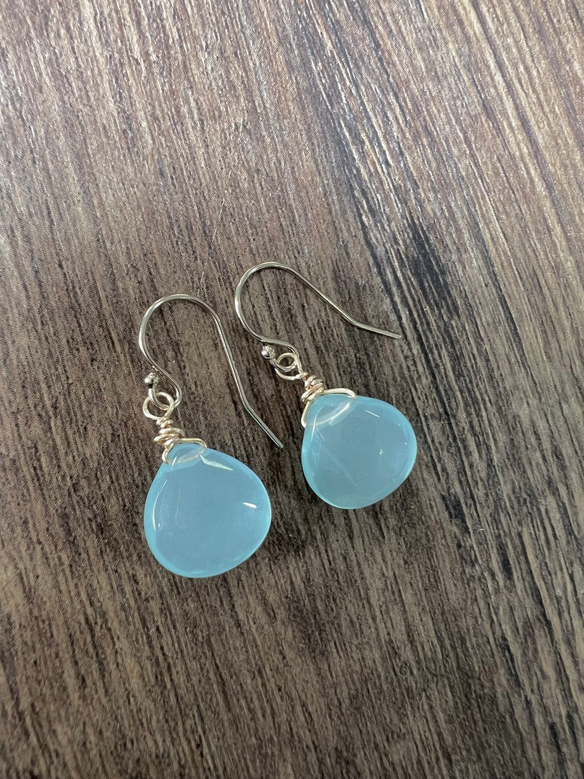 Aqua Chalcedony Faceted heart drop in 14K Gold Filled or 925 Sterling Silver Earrings . Beautiful ocean blue summer gift ,beach minimalist