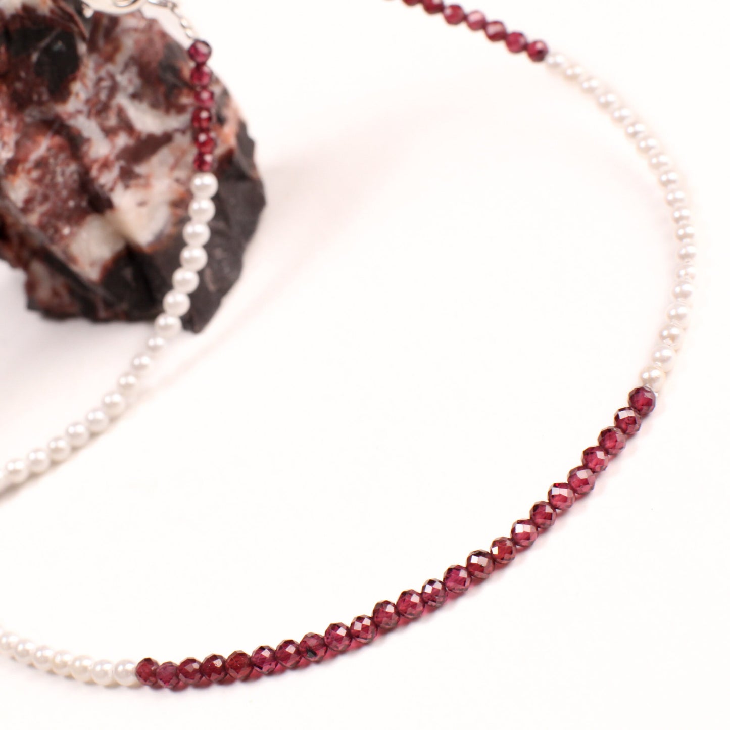 Merlot Red Garnet 2.5-3mm Faceted and freshwater pearl Choker Layering Necklace, 925 Sterling Silver, January Birthstone, Woman Gift