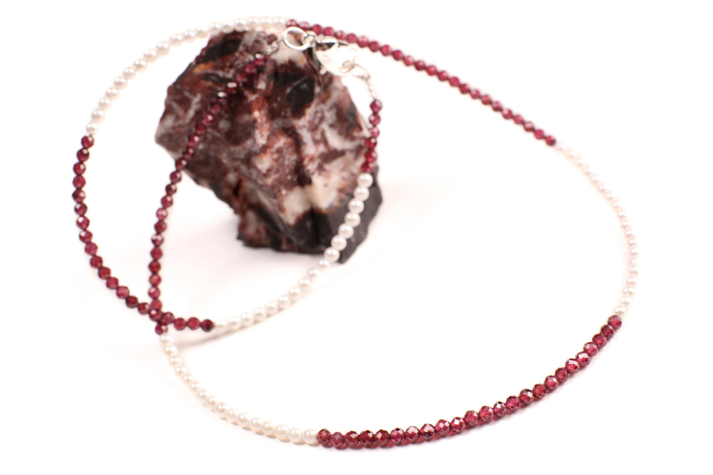 Merlot Red Garnet 2.5-3mm Faceted and freshwater pearl Choker Layering Necklace, 925 Sterling Silver, January Birthstone, Woman Gift