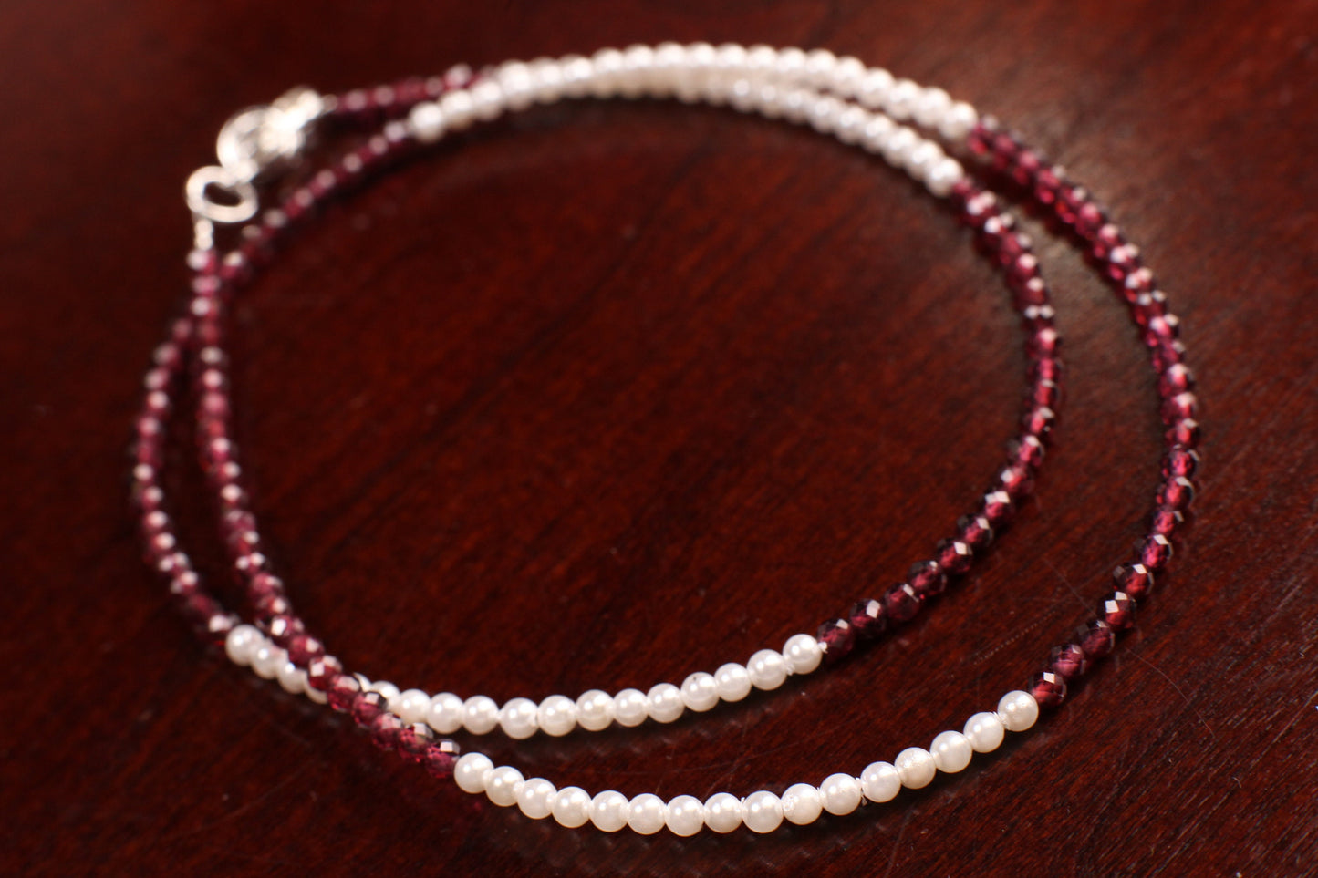 Merlot Red Garnet 2.5-3mm Faceted and freshwater pearl Choker Layering Necklace, 925 Sterling Silver, January Birthstone, Woman Gift