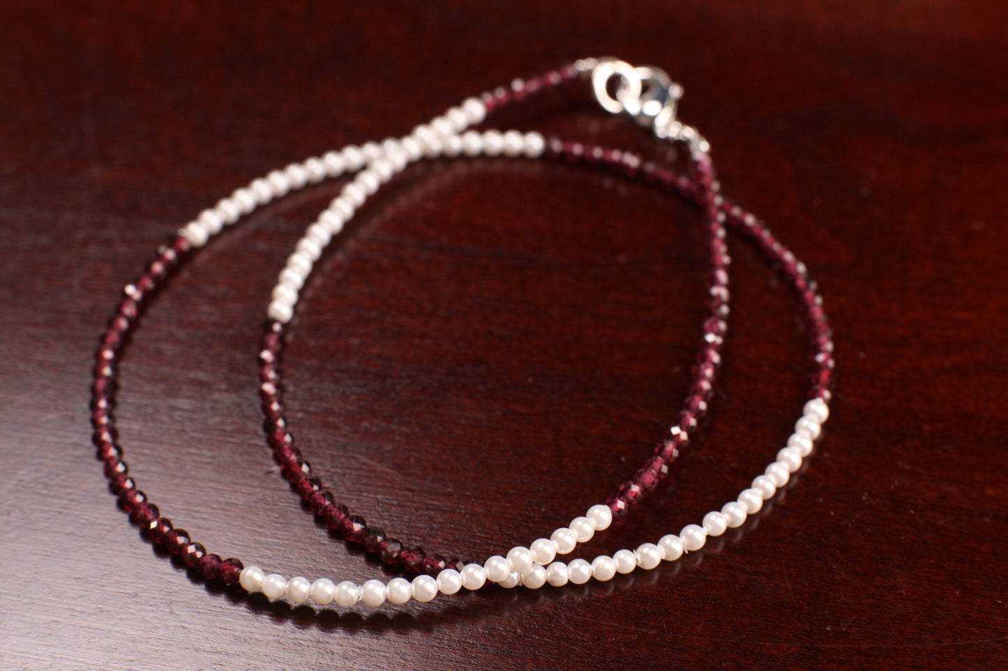 Merlot Red Garnet 2.5-3mm Faceted and freshwater pearl Choker Layering Necklace, 925 Sterling Silver, January Birthstone, Woman Gift