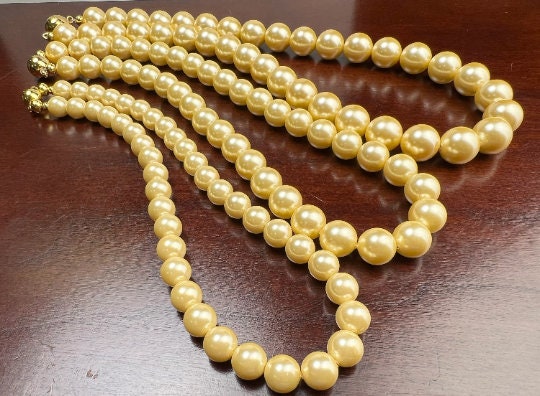 Golden Yellow South SeaShell Pearl 8,10,12mm High Luster Statement Necklace ball Clasp Necklace, Bridal, party wear