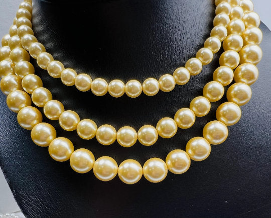 Golden Yellow South SeaShell Pearl High Luster Statement Necklace Ball Clasp Necklace, Bridal, party wear. 8,10,12mm size