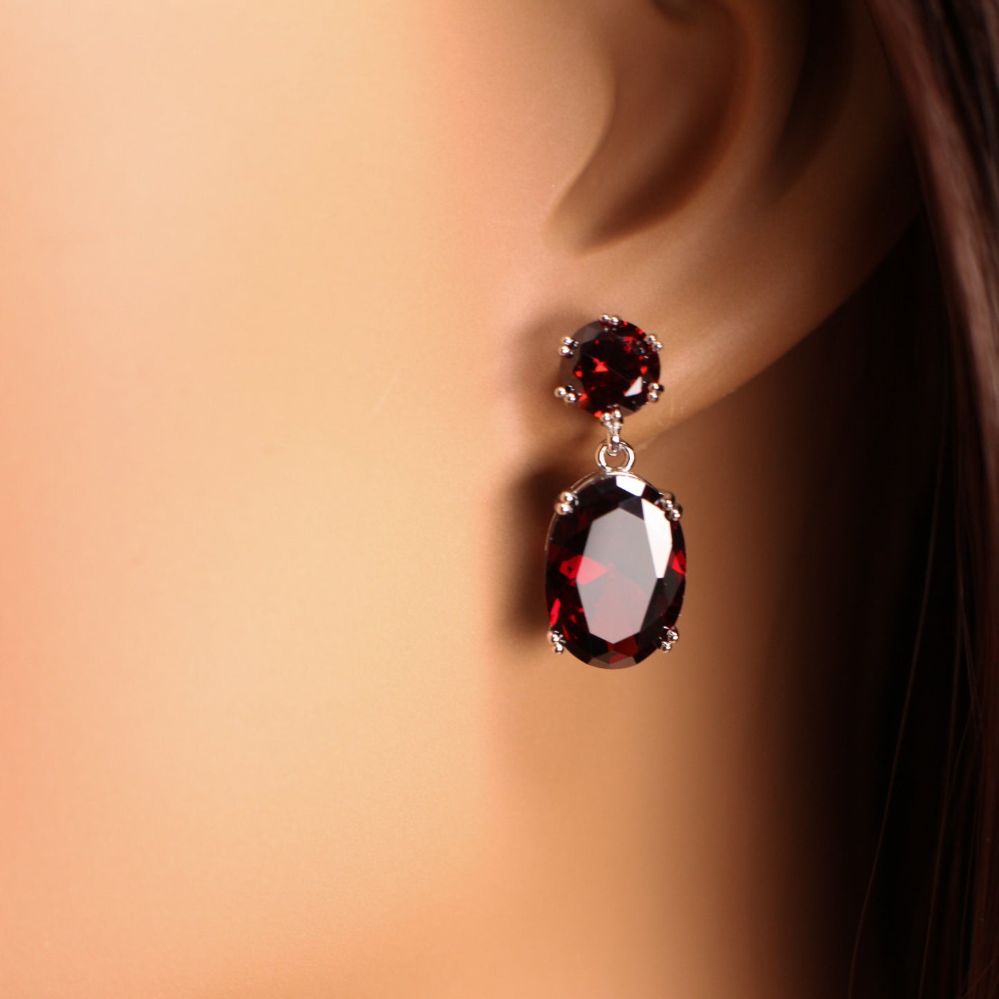 Genuine Garnet merlot red Oval 10x14mm prong setting Post Earrings, Bridal, Boho, valentines Holiday Gift