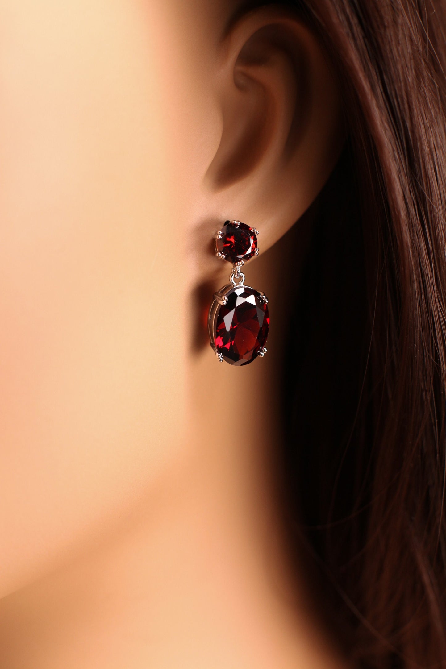 Genuine Garnet merlot red Oval 10x14mm prong setting Post Earrings, Bridal, Boho, valentines Holiday Gift