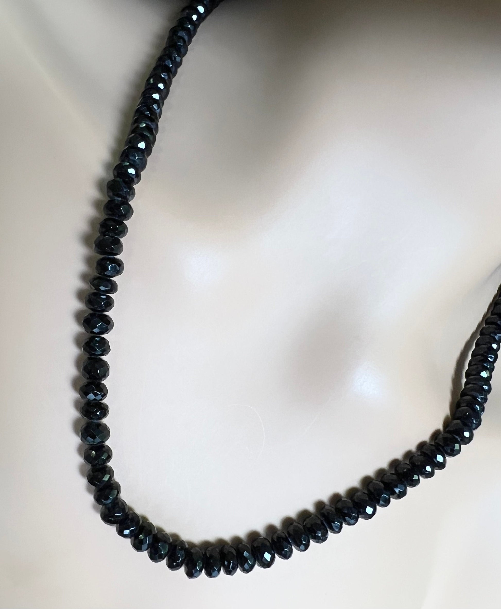 Genuine Black Spinel large size 6.5-7mm Micro Faceted Diamond Cut Men's and Woman matching Silver Oxidized Necklace 22"-46"