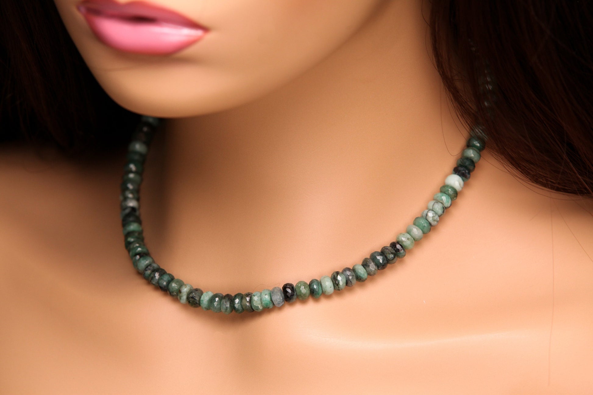 Natural Emerald Ombre 6-7mm Faceted Rondelle with 925 Sterling Silver Necklace, Energy Chakra Yoga Gift.