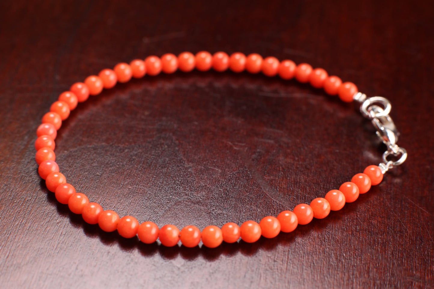 Natural Bamboo Pink Coral 3.5-4mm salmon pink Smooth Round AAA Quality Handmade 925 Sterling Silver. Gold Filled Bracelet, Beach, Boho gift