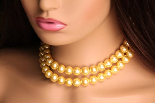 Golden Yellow South SeaShell Pearl 8,10,12mm High Luster Statement Necklace ball Clasp Necklace, Bridal, party wear