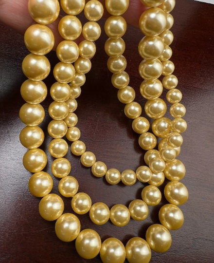 Golden Yellow South SeaShell Pearl 8,10,12mm High Luster Statement Necklace ball Clasp Necklace, Bridal, party wear