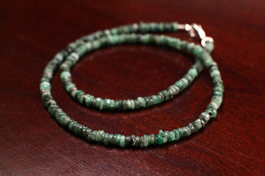 Emerald Shaded 4mm Heishi Choker Necklace in 925 Sterling Silver, May Birthstone, Men and Women gifts