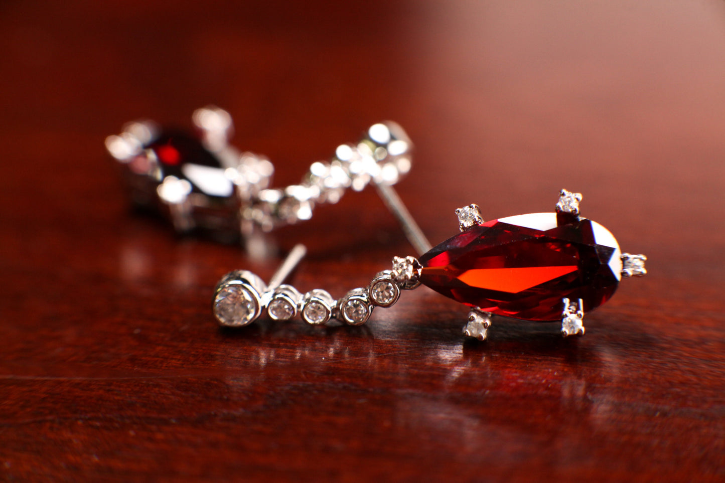 Genuine Garnet Merlot Red 925 sterling silver Teardrop 10x19mm prong CZ diamond around Post Earrings,Bridal, valentines Holiday Gift,