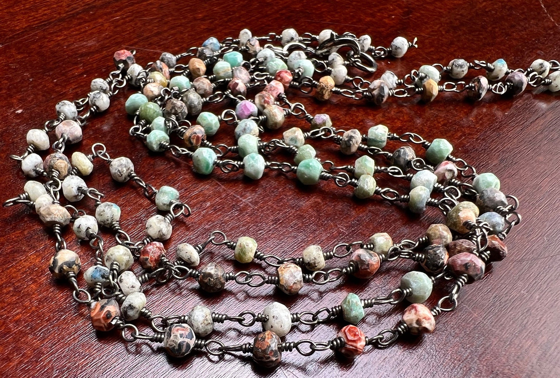 Natural African Turquoise Silver Oxidized Faceted Natural Precious Gemstone rosary Chain High Quality Layer Finished Necklace