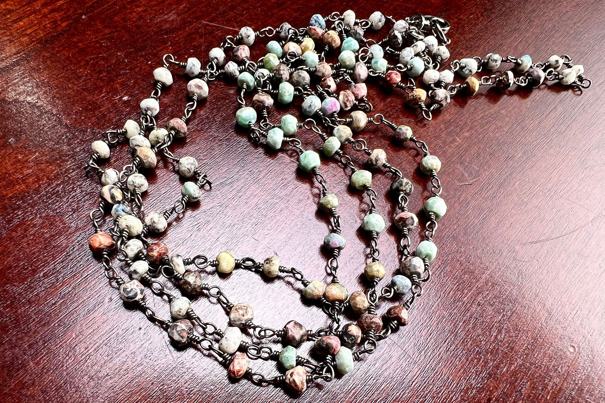 Natural African Turquoise Silver Oxidized Faceted Natural Precious Gemstone rosary Chain High Quality Layer Finished Necklace