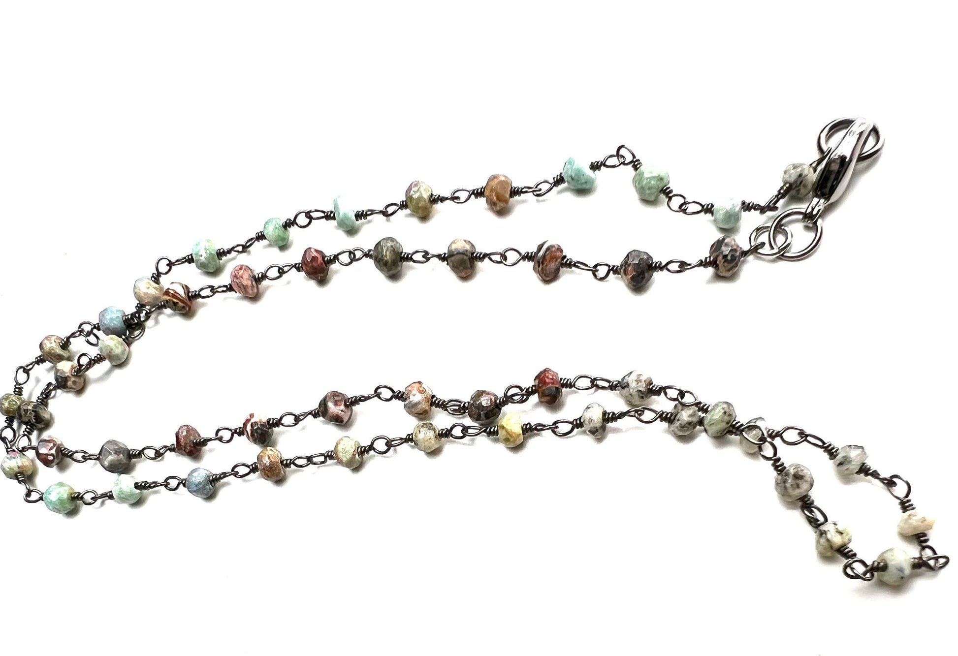 Natural African Turquoise Silver Oxidized Faceted Natural Precious Gemstone rosary Chain High Quality Layer Finished Necklace