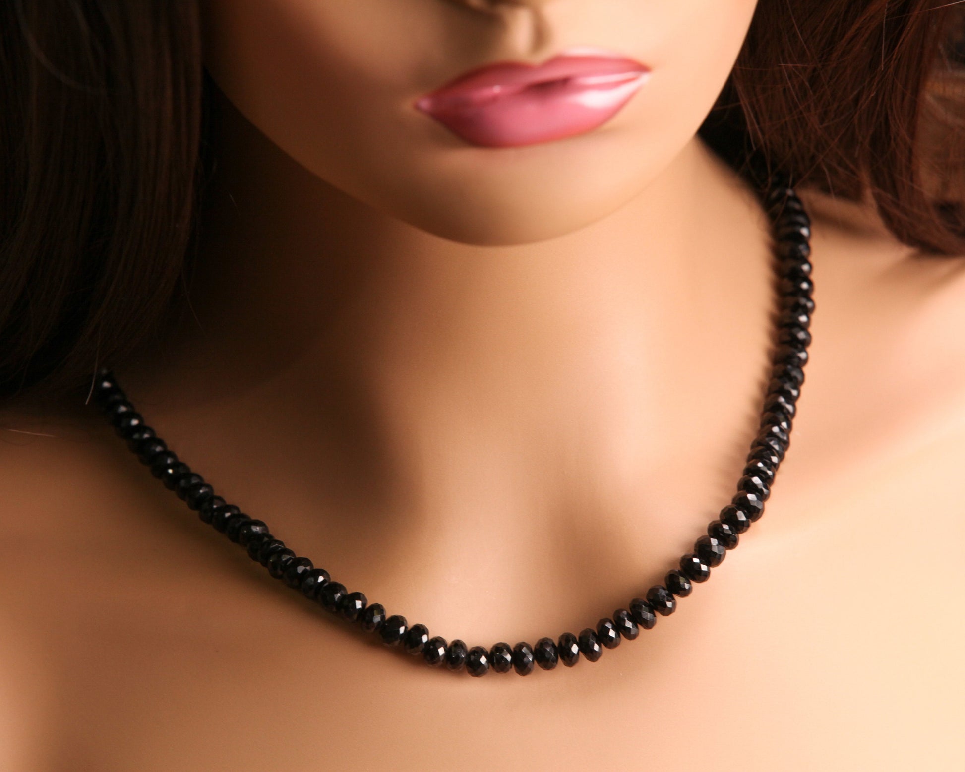 Black Spinel 6-7mm Micro Faceted Diamond Cut Rhodium Silver Oxidized Choker, Layering Necklace 14"- 36"