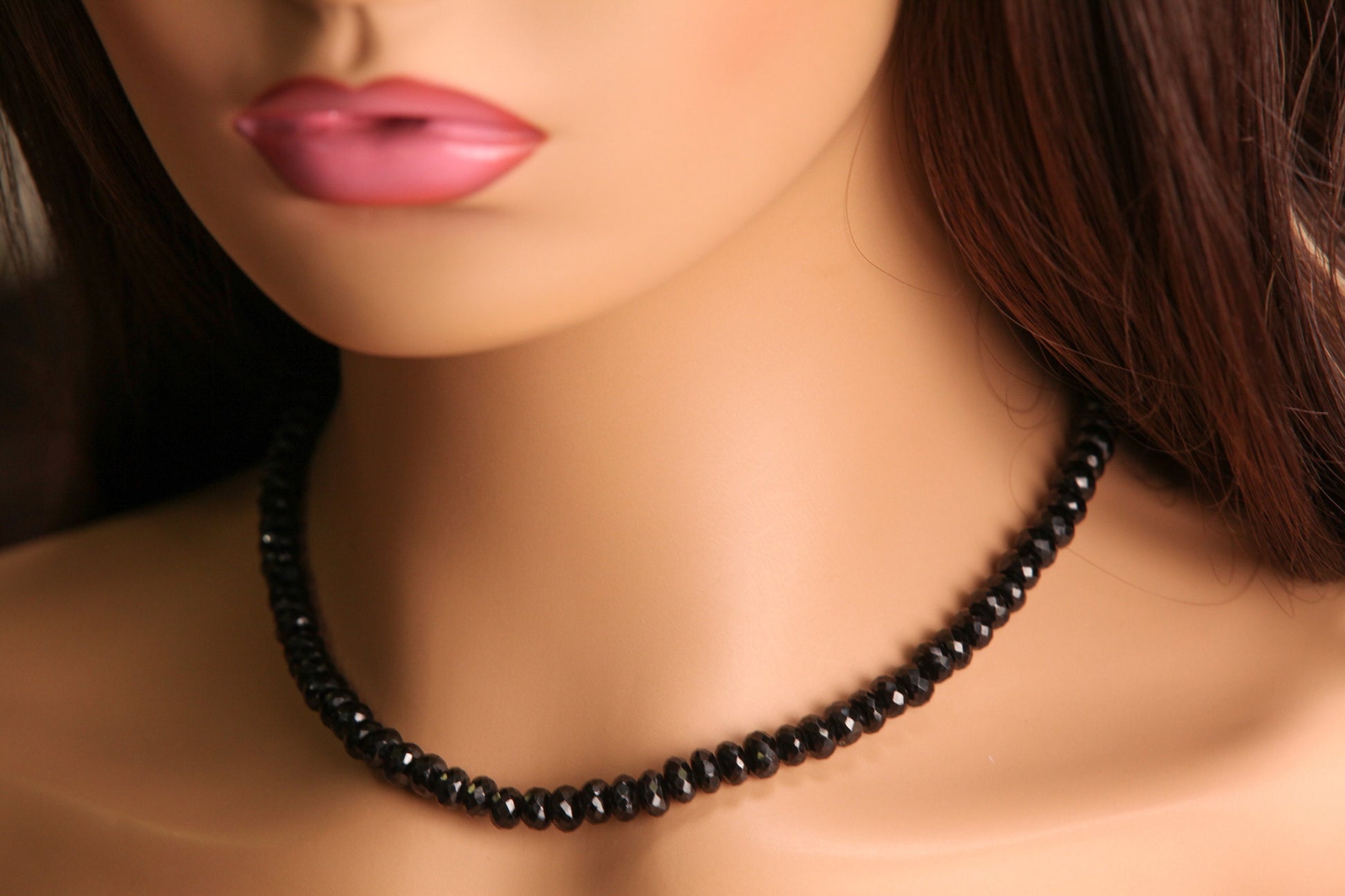 Black Spinel 6-7mm Micro Faceted Diamond Cut Rhodium Silver Oxidized Choker, Layering Necklace 14"- 36"