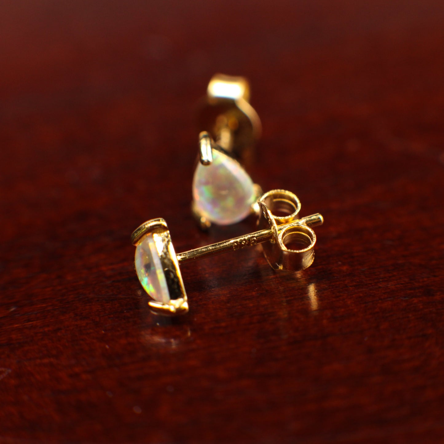 Ethiopian Fire Opal, Welo Opal, 5x7mm Teardrop Stud Earrings in 18k Gold Vermeil, AAA Quality Fiery Welo Opal Dainty Elegant Earrings