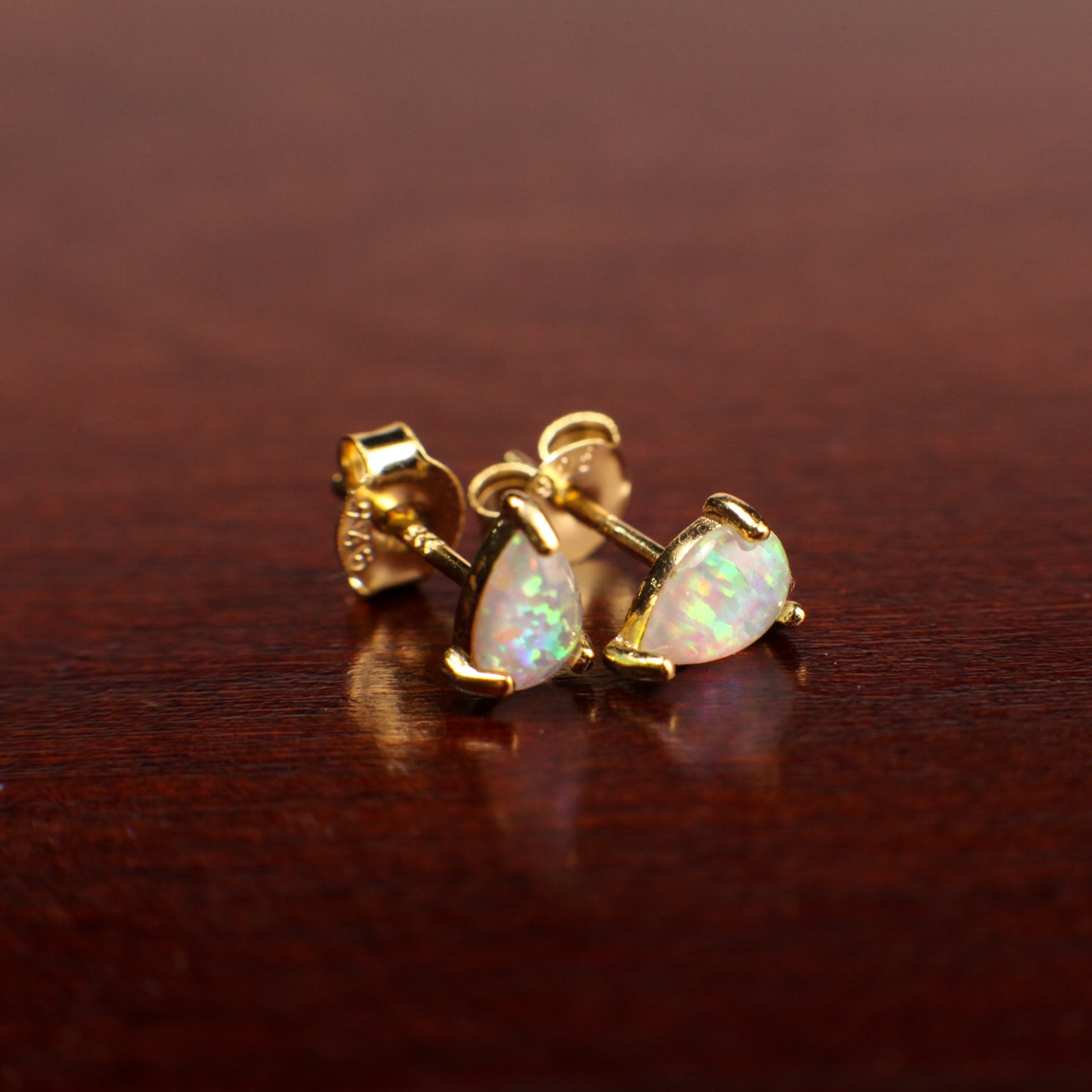 Ethiopian Fire Opal, Welo Opal, 5x7mm Teardrop Stud Earrings in 18k Gold Vermeil, AAA Quality Fiery Welo Opal Dainty Elegant Earrings