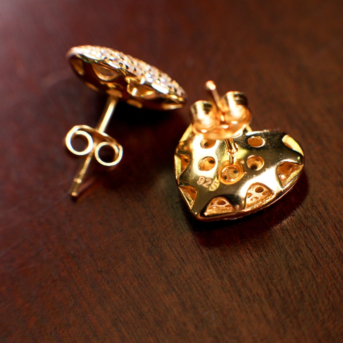 Heart stud 12mm CZ Diamond micro pave earring in 925 Sterling Silver or 14K gold Vermeil Post Earring 925 stamped