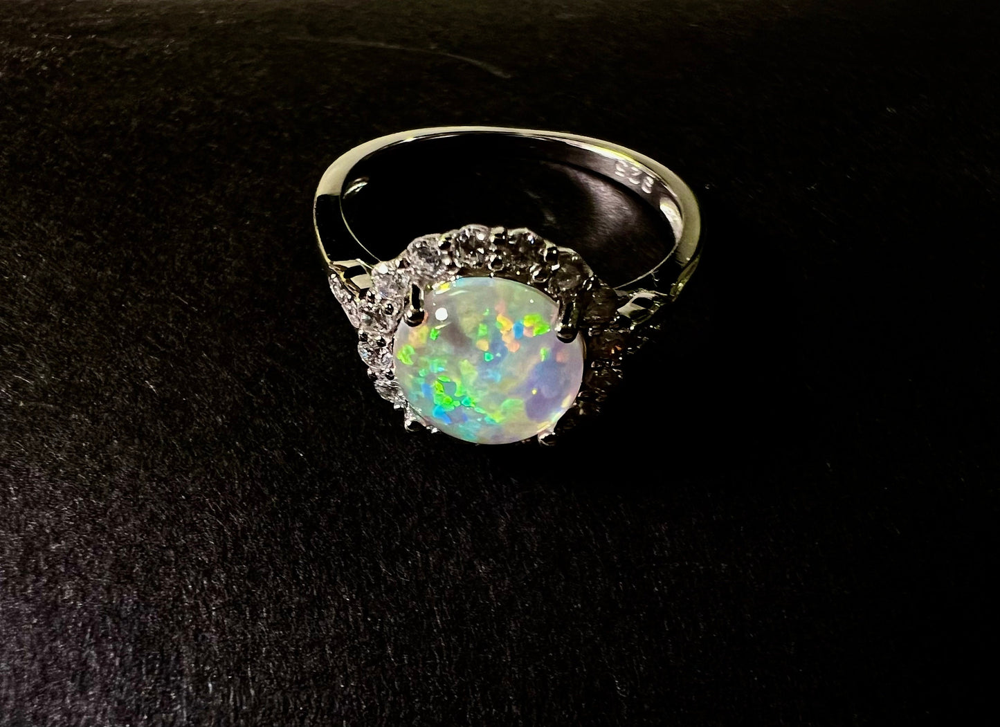 Ethiopian Fire Opal, Welo Opal 7mm round CZ diamond 925 Sterling Silver ring AAA Fiery Opal Elegant Ring valentines gift, 925 stamp