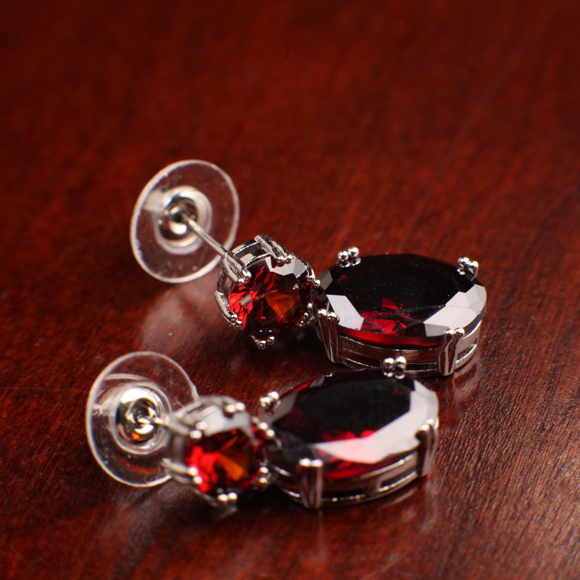 Genuine Garnet merlot red Oval 10x14mm prong setting Post Earrings, Bridal, Boho, valentines Holiday Gift