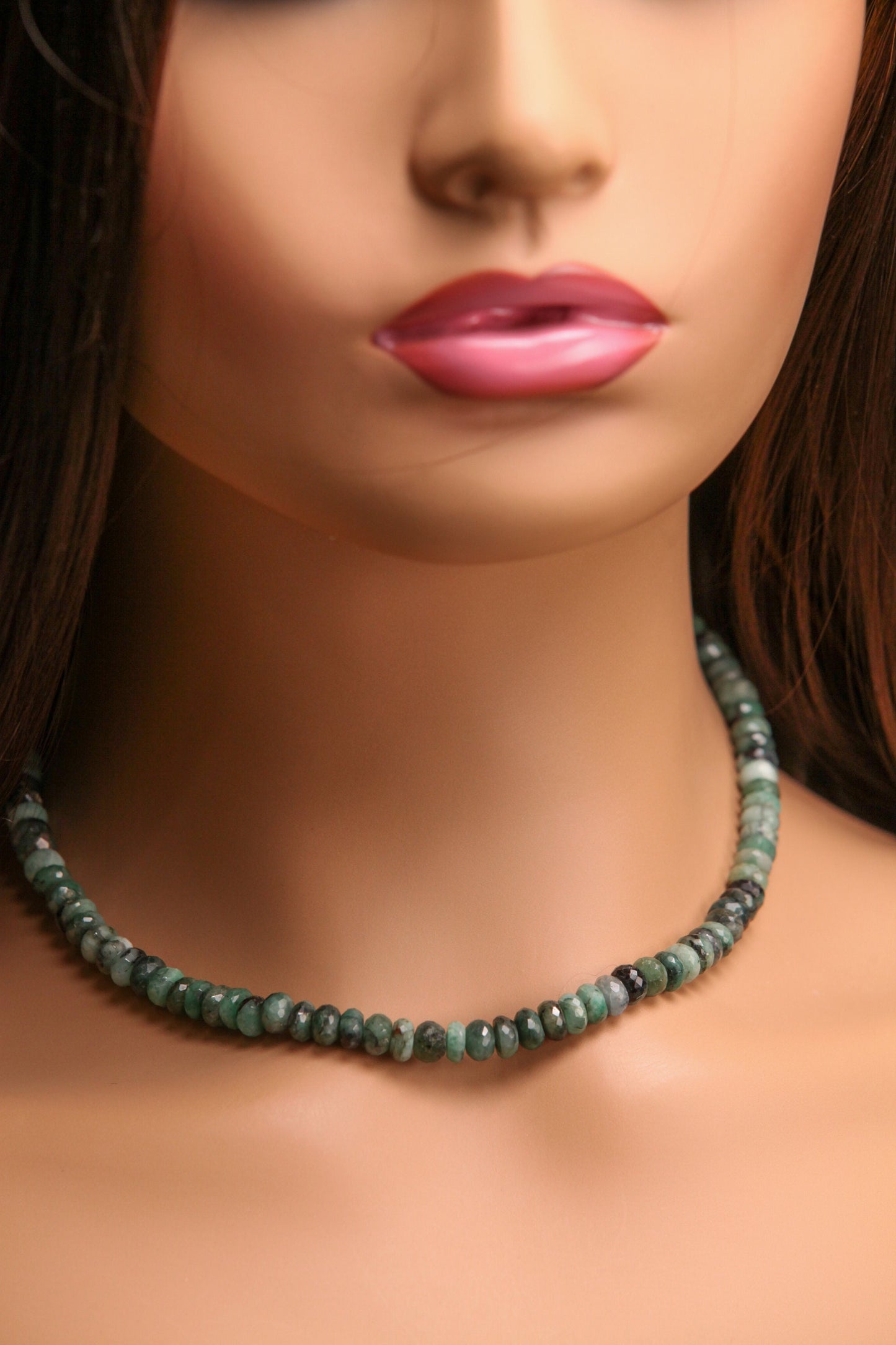 Natural Emerald Ombre 6-7mm Faceted Rondelle with 925 Sterling Silver Necklace, Energy Chakra Yoga Gift.