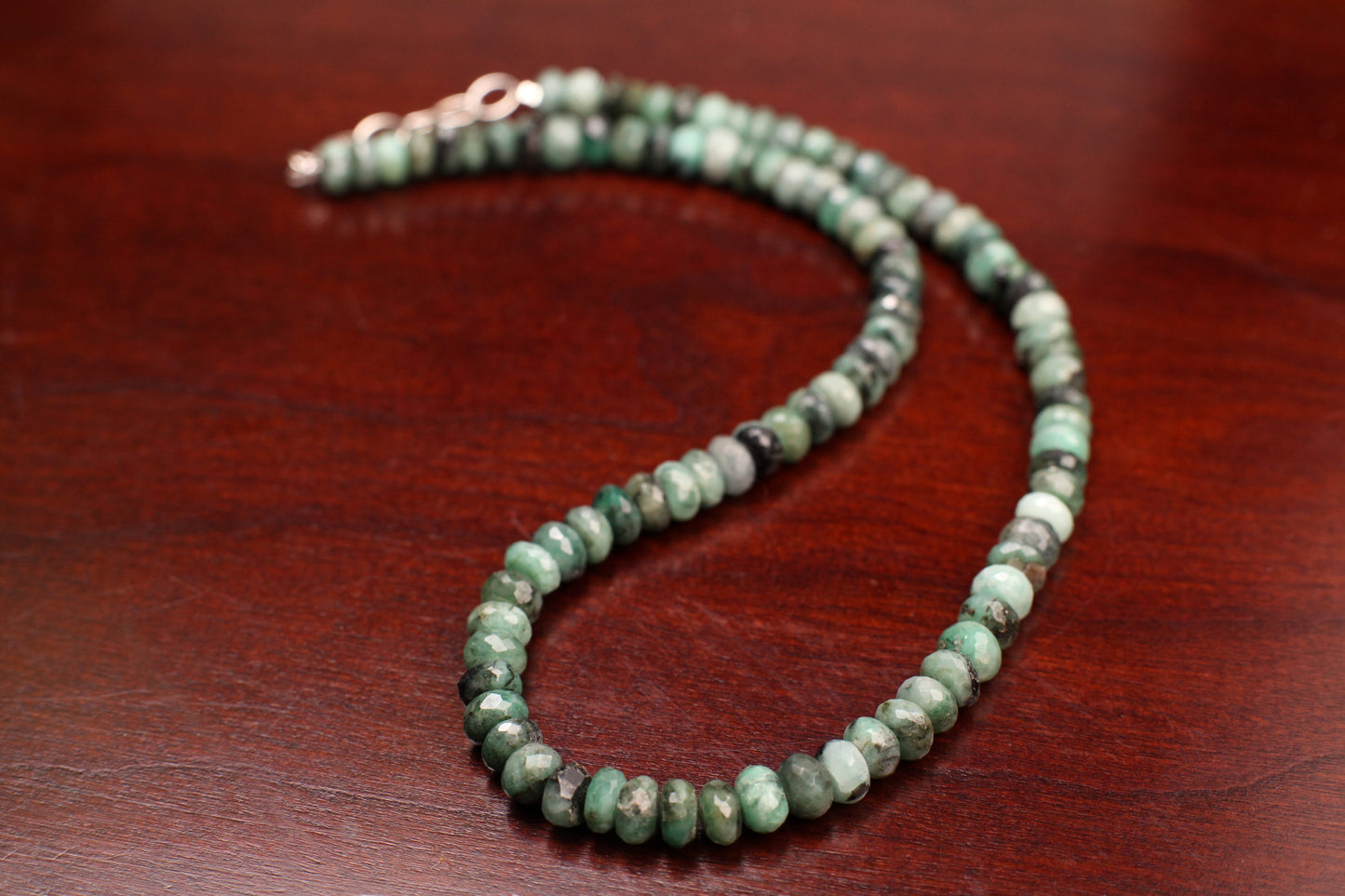 Natural Emerald Ombre 6-7mm Faceted Rondelle with 925 Sterling Silver Necklace, Energy Chakra Yoga Gift.