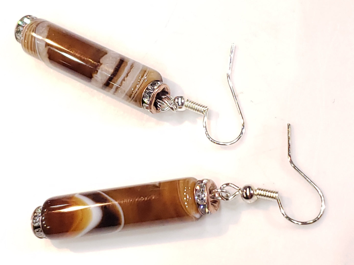 Natural Banded stripe Agate Tube 8x30mm long Earrings, Soothing, Harmony, Handmade Gift