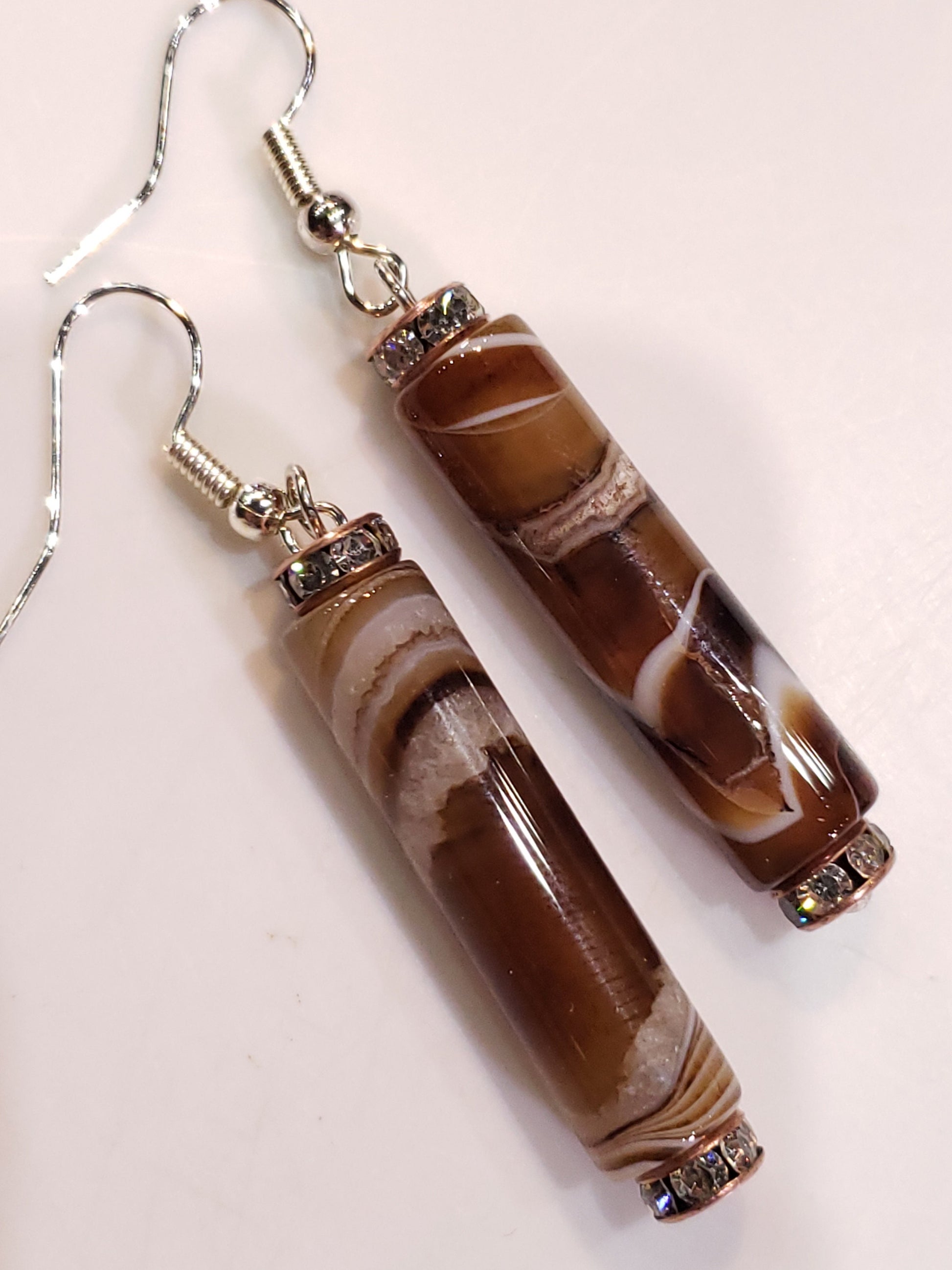 Natural Banded stripe Agate Tube 8x30mm long Earrings, Soothing, Harmony, Handmade Gift