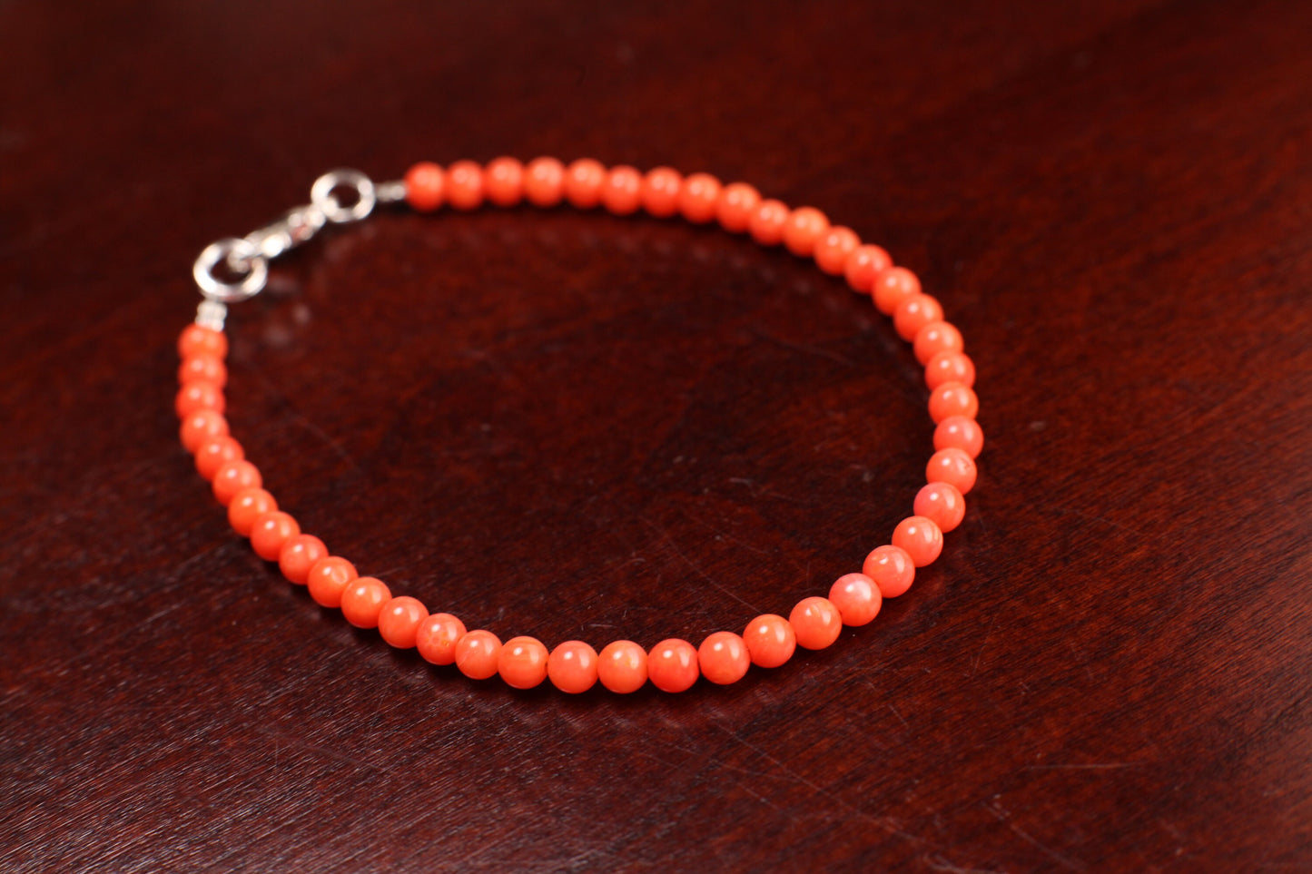 Natural Bamboo Pink Coral 3.5-4mm salmon pink Smooth Round AAA Quality Handmade 925 Sterling Silver. Gold Filled Bracelet, Beach, Boho gift