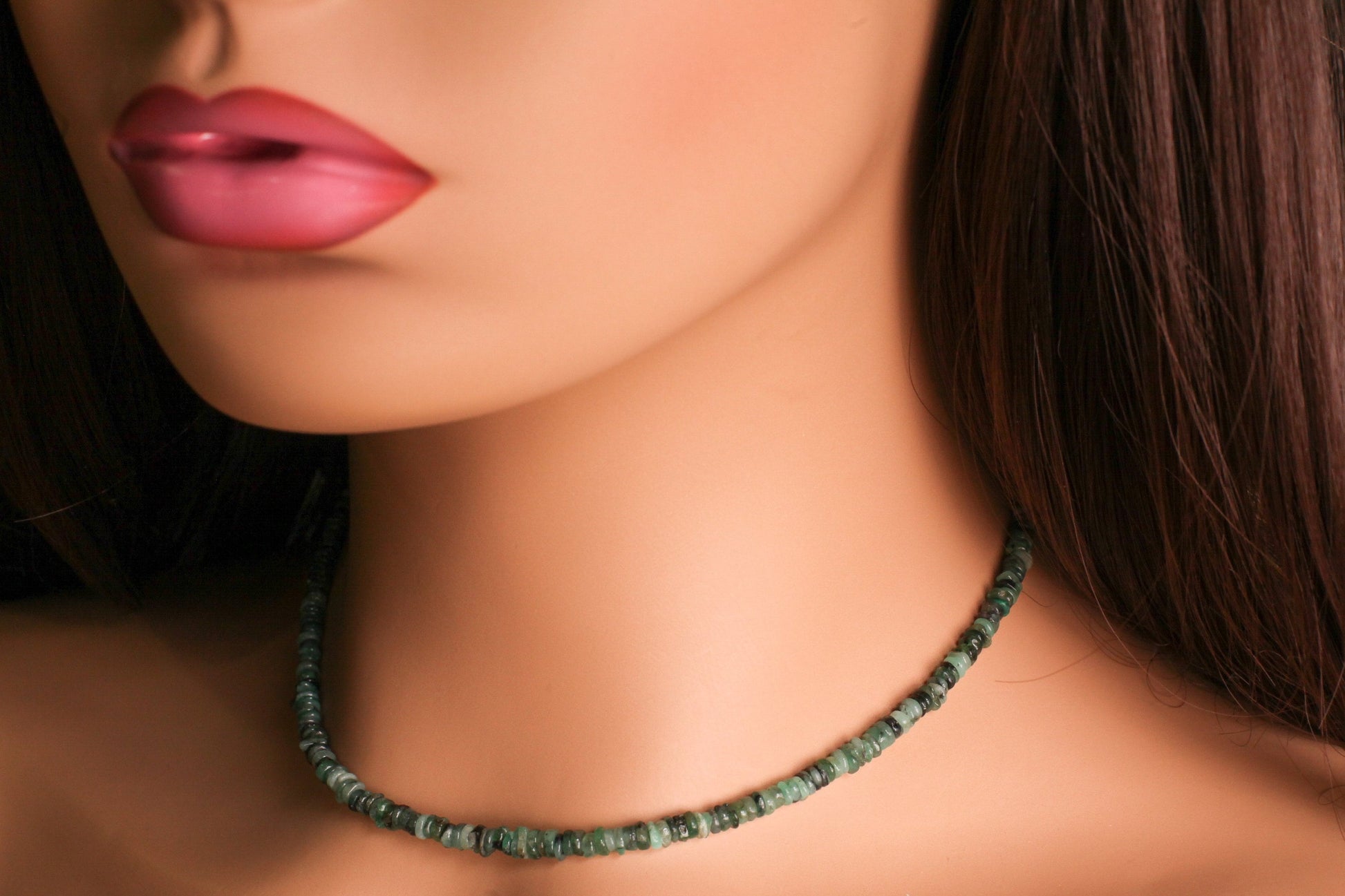 Emerald Shaded 4mm Heishi Choker Necklace in 925 Sterling Silver, May Birthstone, Men and Women gifts