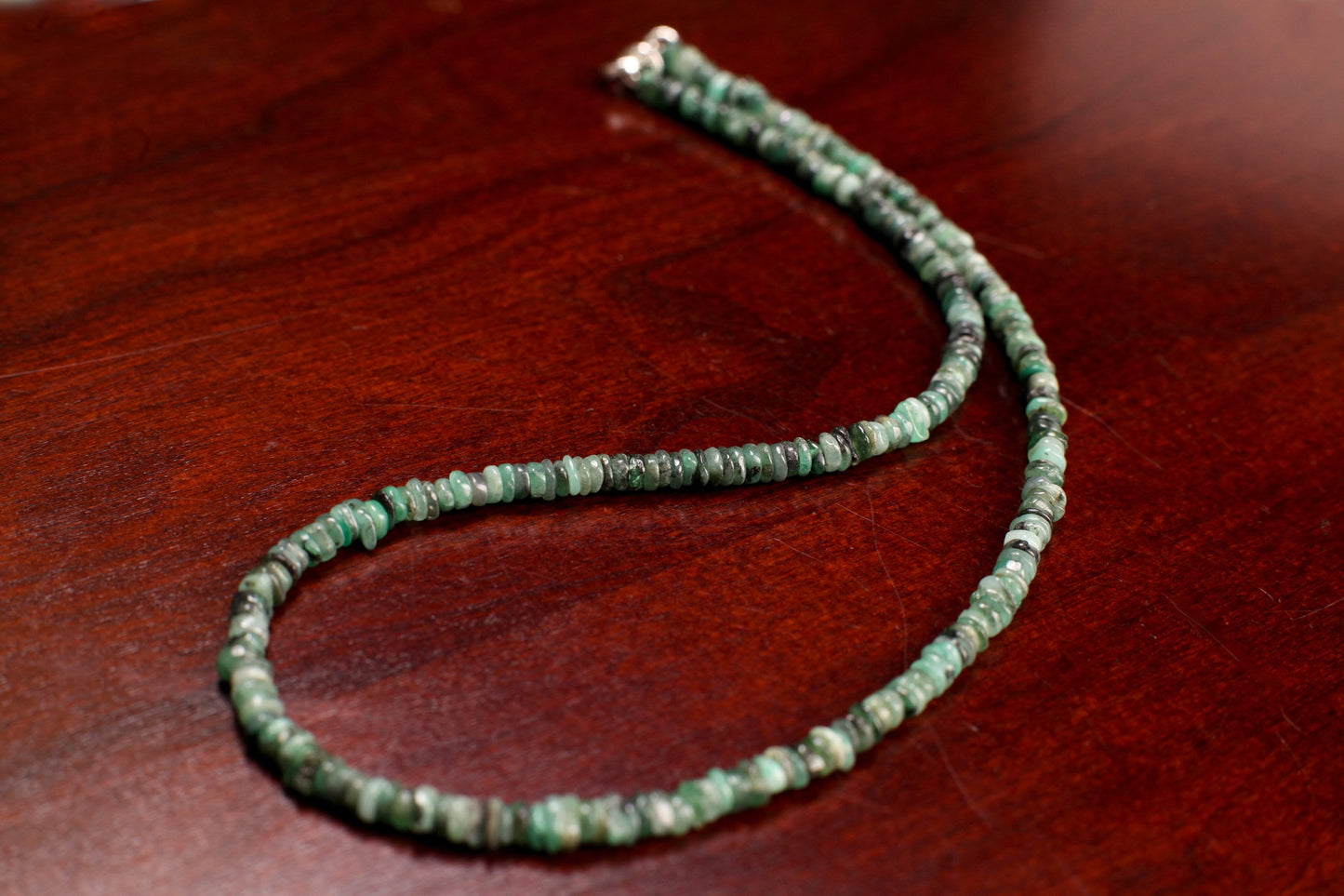 Emerald Shaded 4mm Heishi Choker Necklace in 925 Sterling Silver, May Birthstone, Men and Women gifts