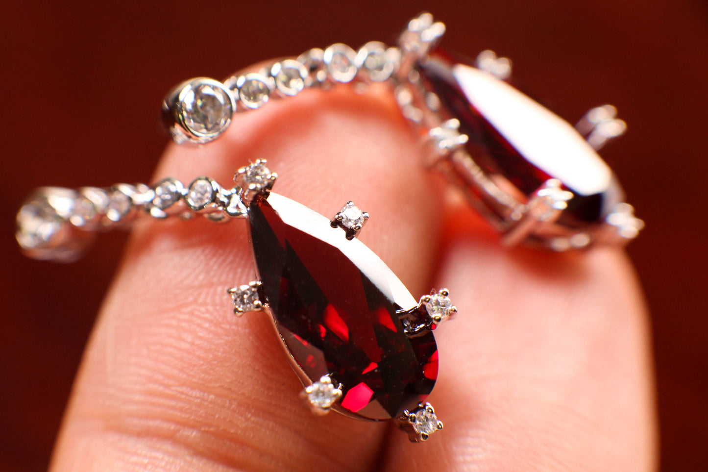 Genuine Garnet Merlot Red 925 sterling silver Teardrop 10x19mm prong CZ diamond around Post Earrings,Bridal, valentines Holiday Gift,