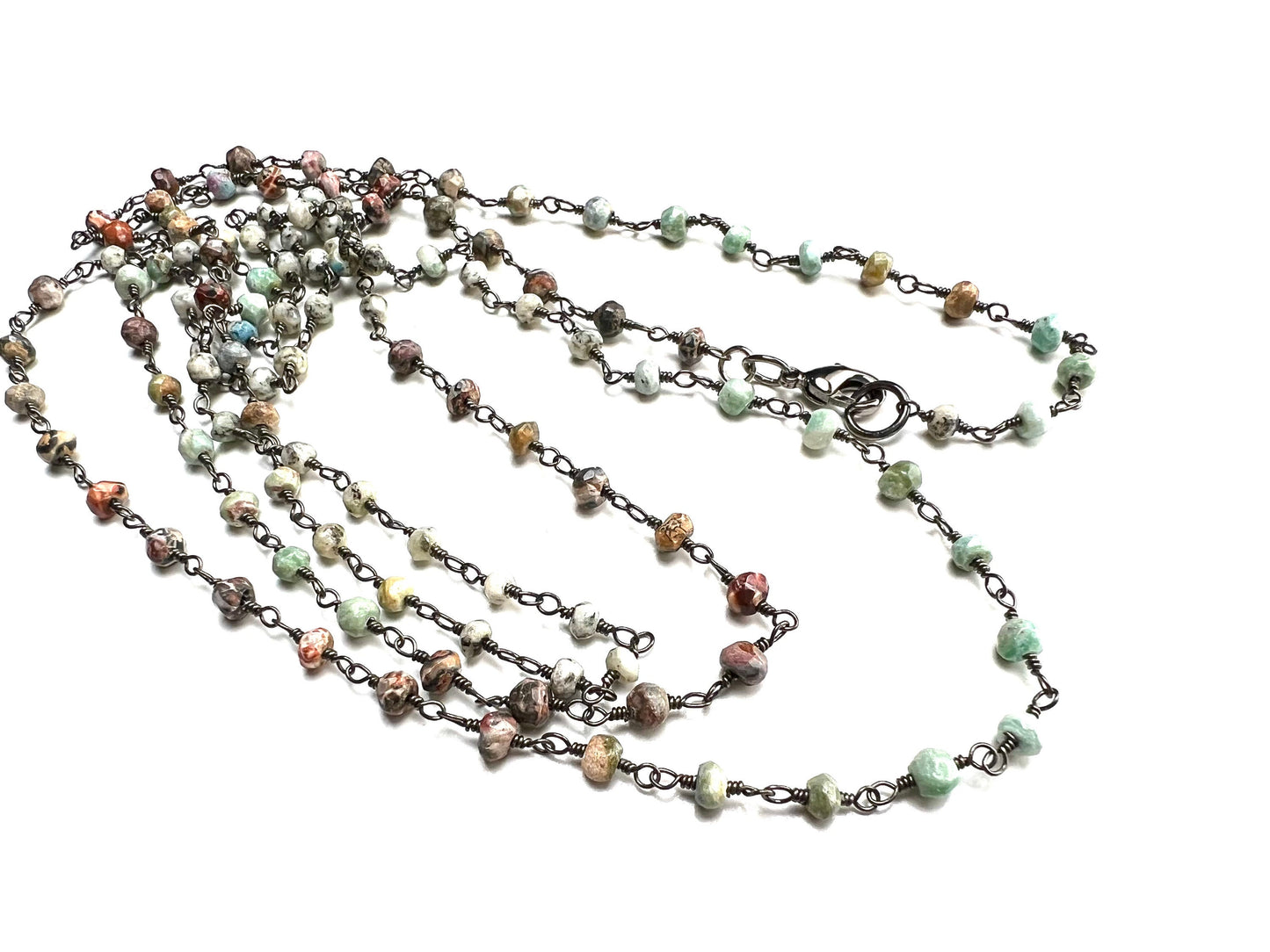 Natural African Turquoise Silver Oxidized Faceted Natural Precious Gemstone rosary Chain High Quality Layer Finished Necklace