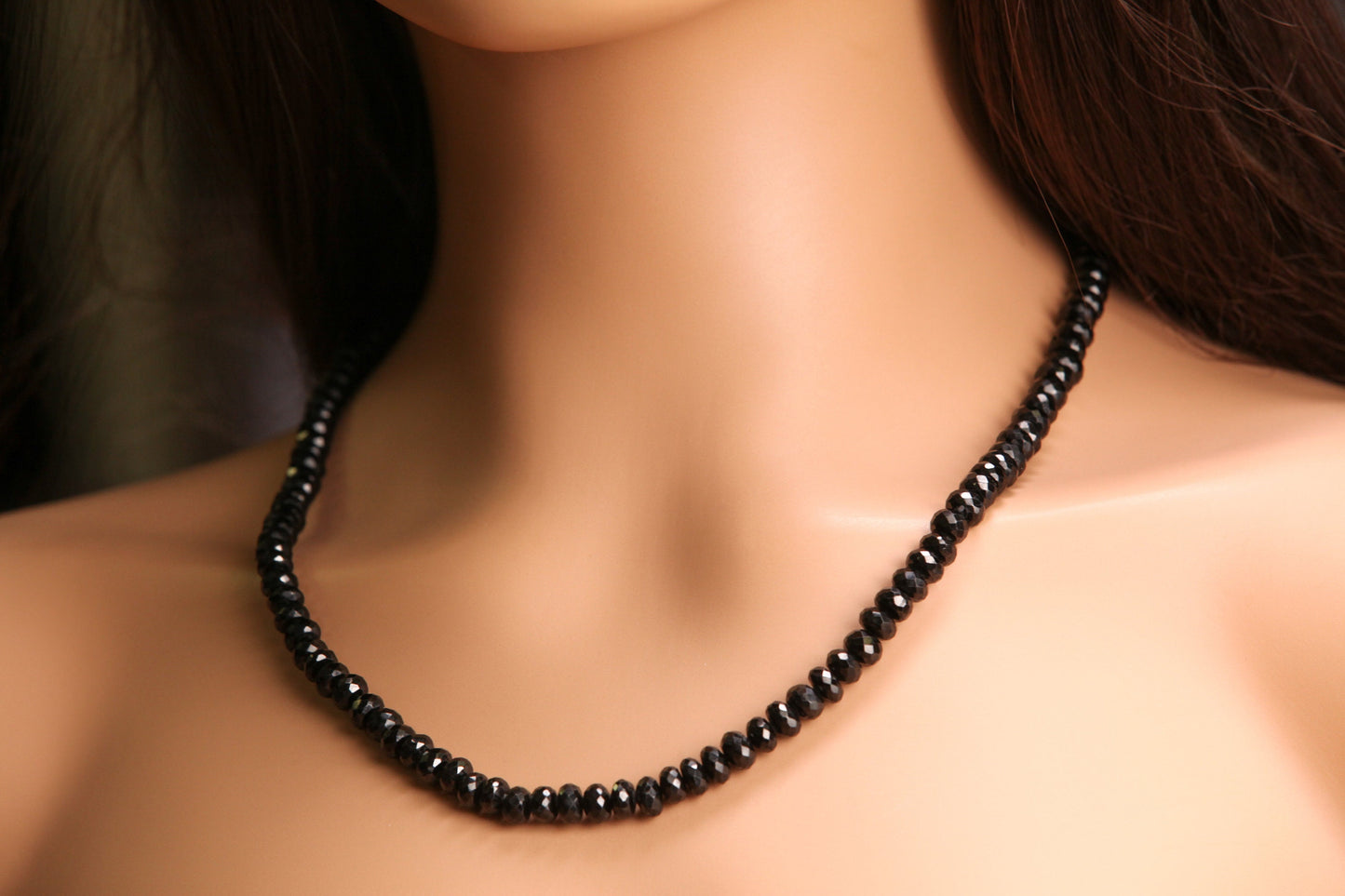 Black Spinel 6-7mm Micro Faceted Diamond Cut Rhodium Silver Oxidized Choker, Layering Necklace 14"- 36"