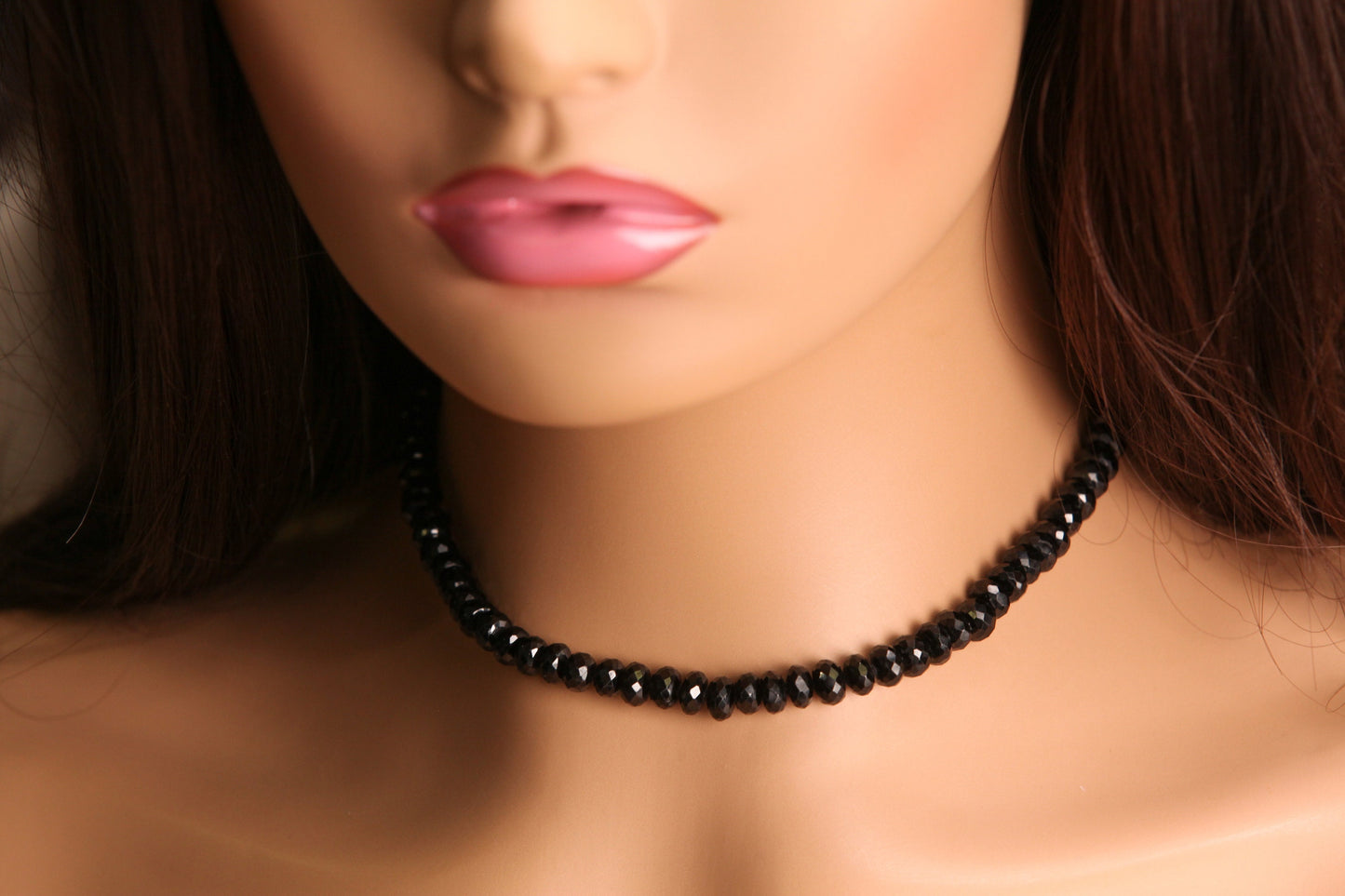 Black Spinel 6-7mm Micro Faceted Diamond Cut Rhodium Silver Oxidized Choker, Layering Necklace 14"- 36"