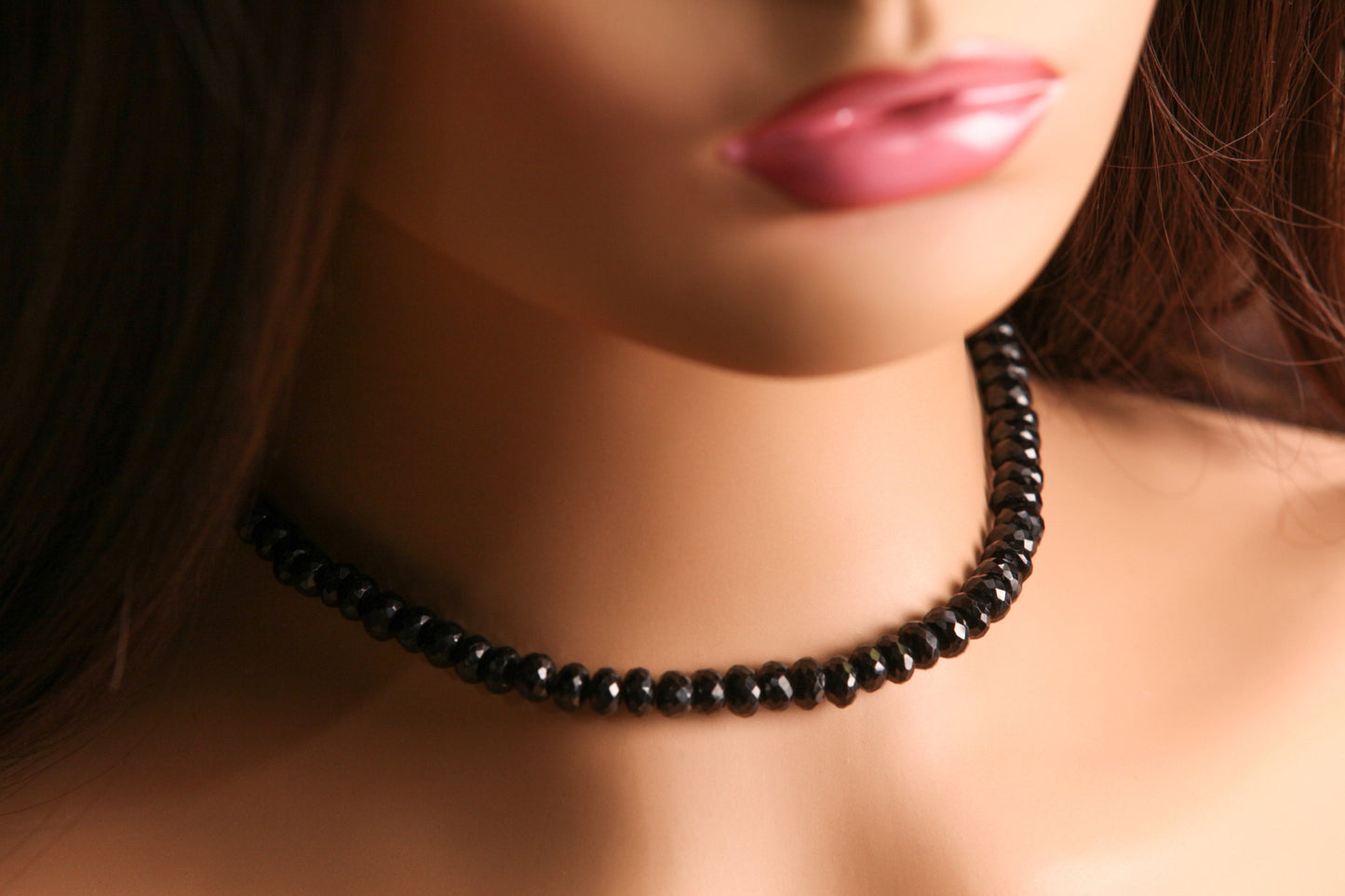 Black Spinel 6-7mm Micro Faceted Diamond Cut Rhodium Silver Oxidized Choker, Layering Necklace 14"- 36"