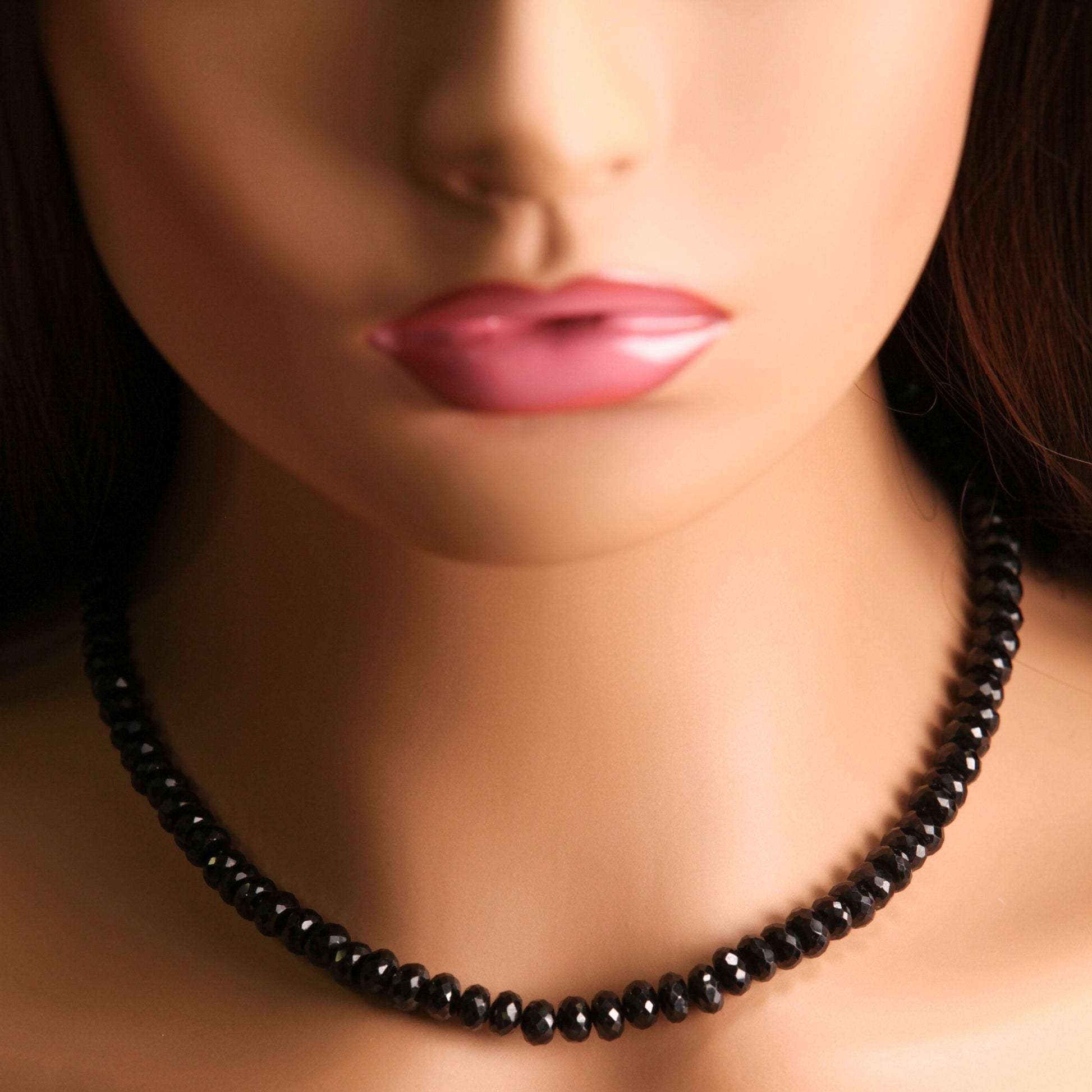 Black Spinel 6-7mm Micro Faceted Diamond Cut Rhodium Silver Oxidized Choker, Layering Necklace 14"- 36"