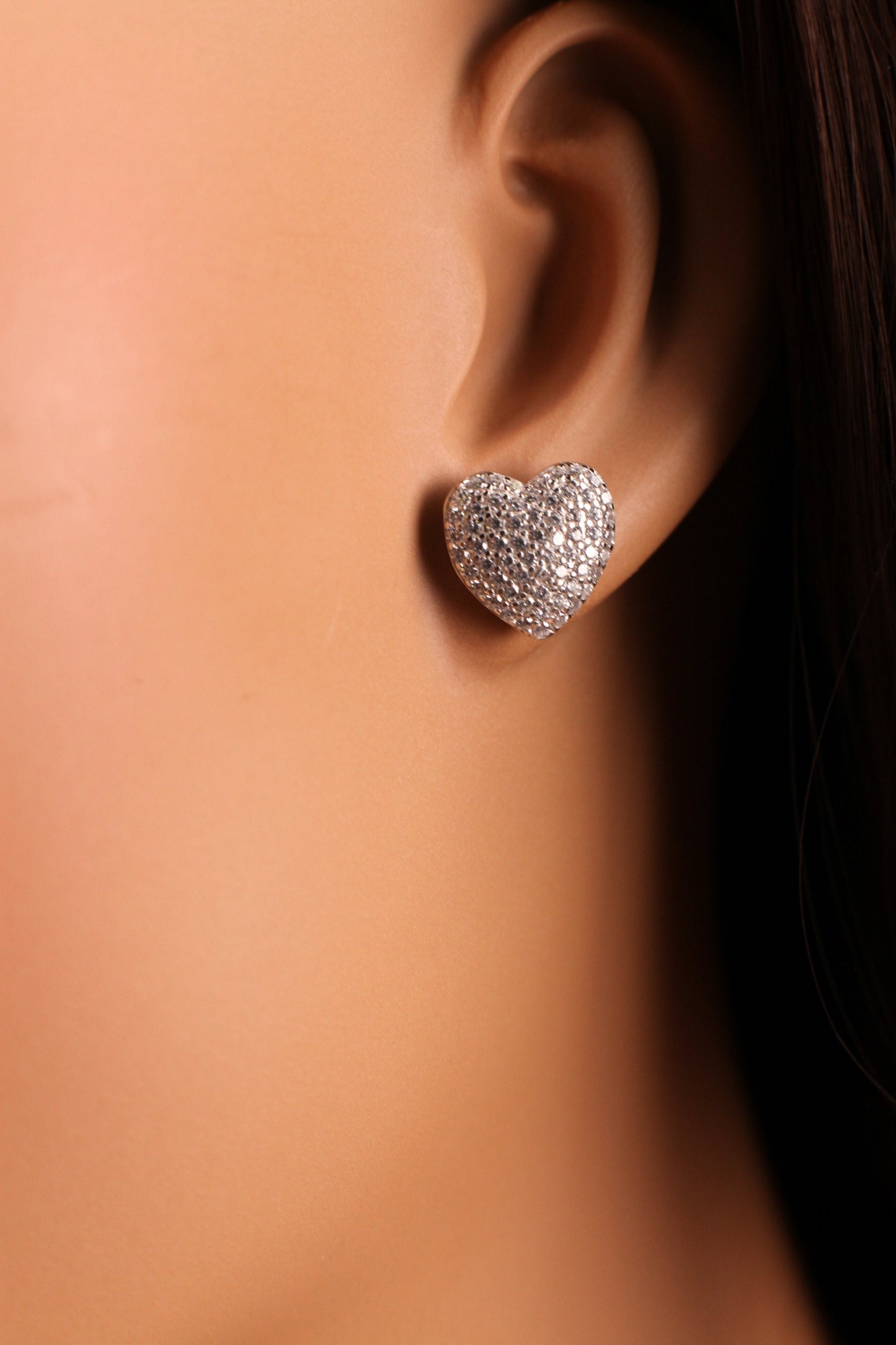 Heart stud 12mm CZ Diamond micro pave earrings in 925 Sterling Silver or 14K Vermeil Post Earrings